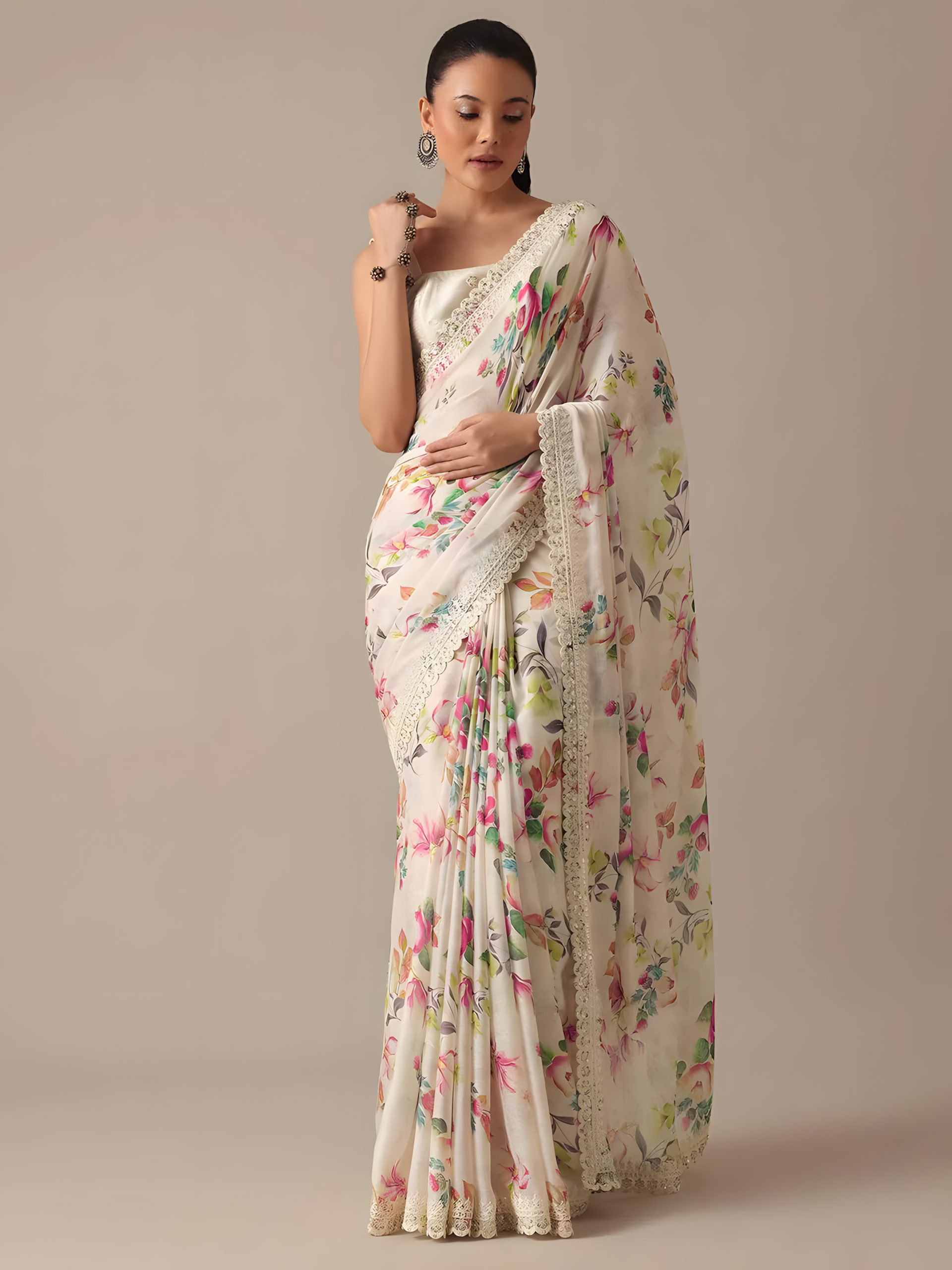 White Pure Soft Georgette chiffon Saree with Digital Print