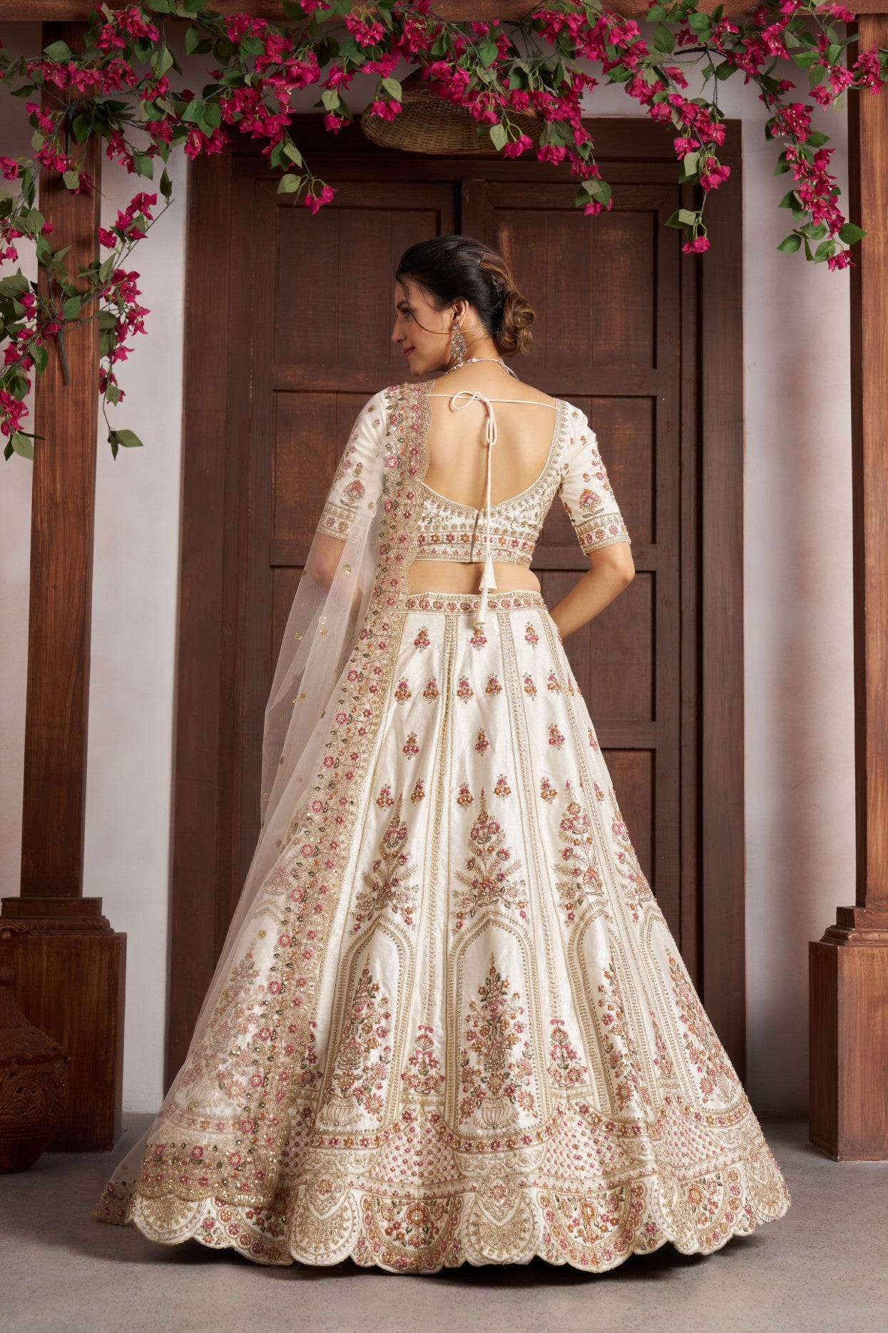 White Silk Peacock Embroidered Designer Bridal Lehenga Choli