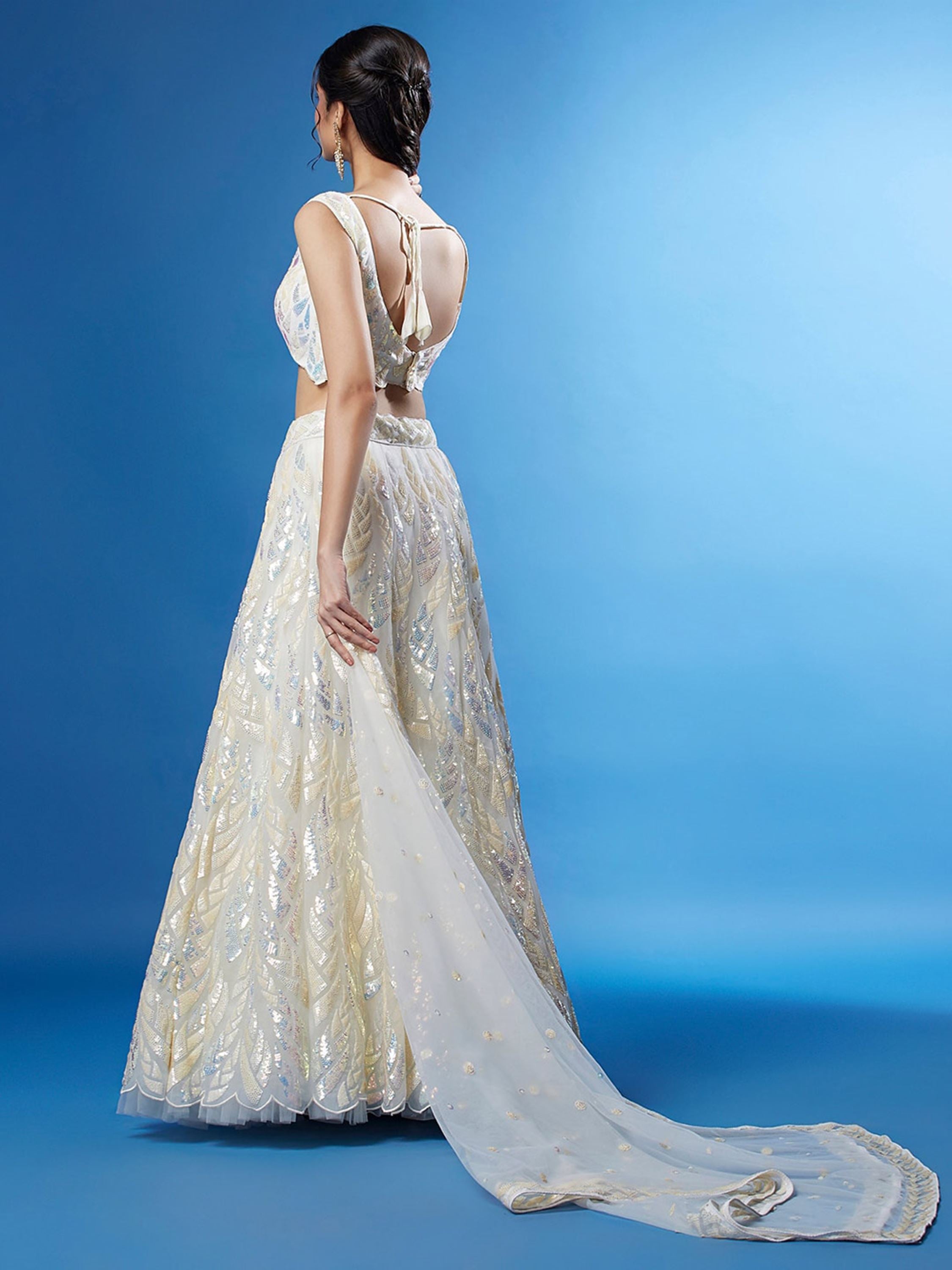 White Soft Net Lehenga Choli With Multiple Sequins, Thread Embroidery Work