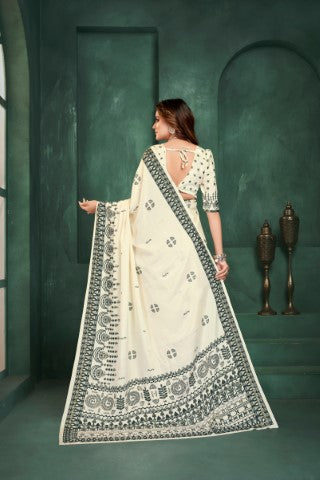 White Sophisticated Position Digital Foil Printed Crepe Silk Saree