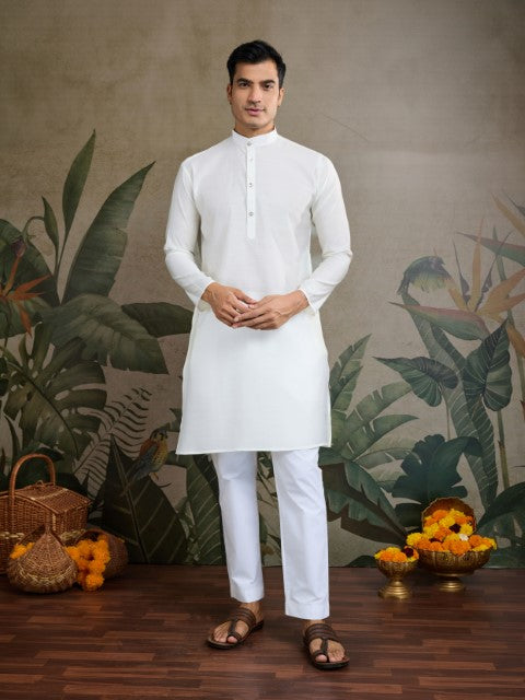 White Viscose Silk Kurta with Swarovski Embroidery &Jacket