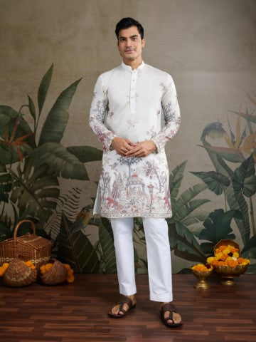 White Viscose Silk Sequins Embroidery Ethnic Partywear Kurta