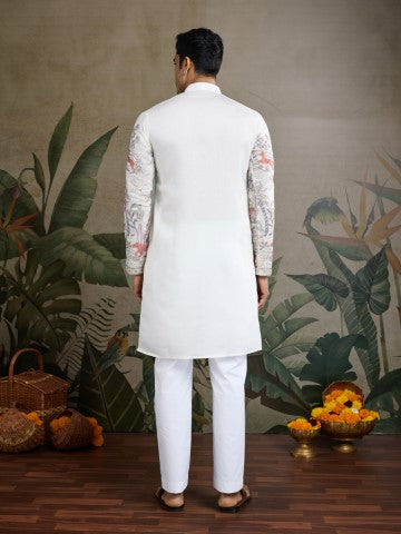 White Viscose Silk Sequins Embroidery Ethnic Partywear Kurta