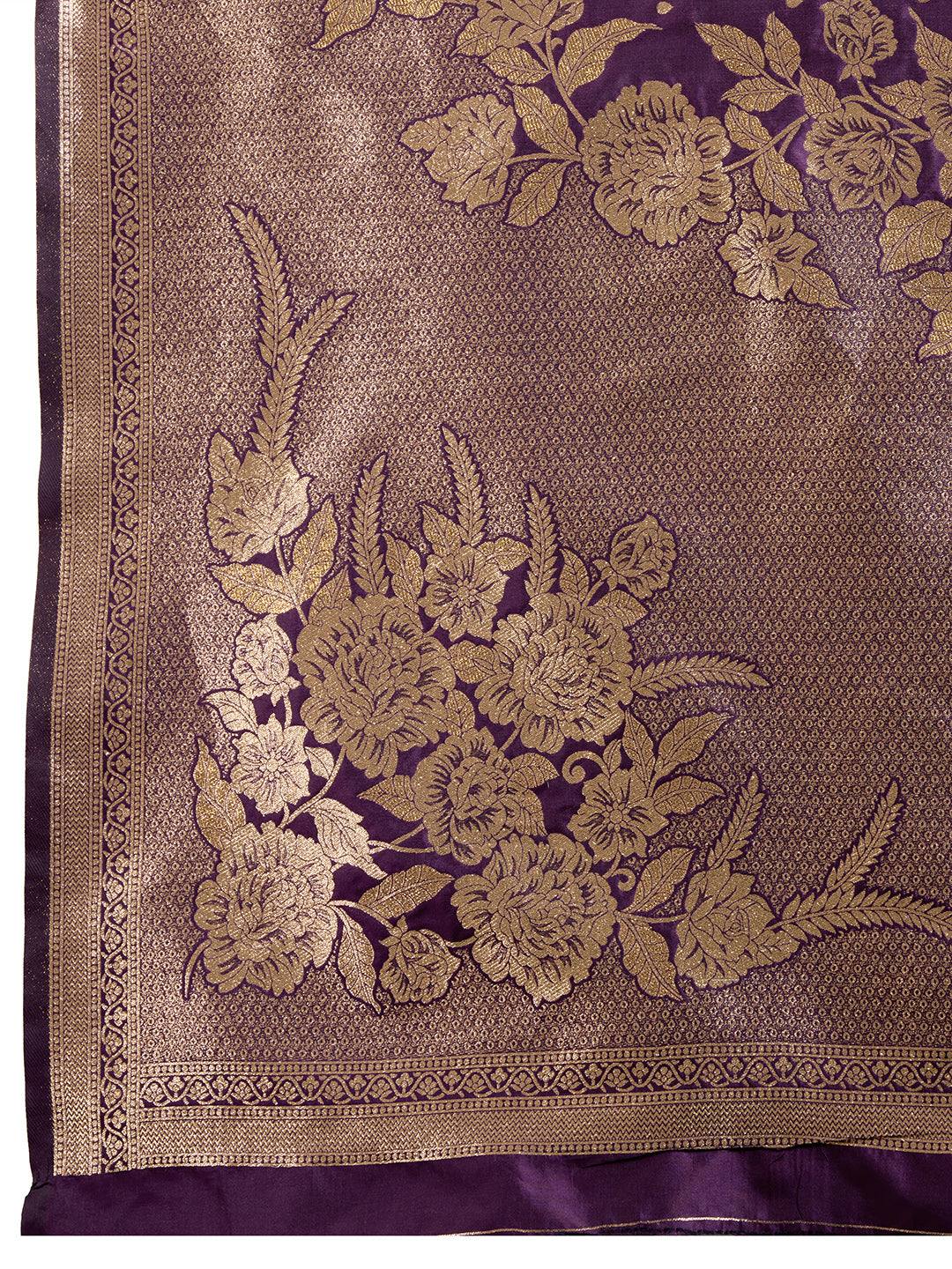 Wine Banarasi Silk Saree with Butti and Floral Border