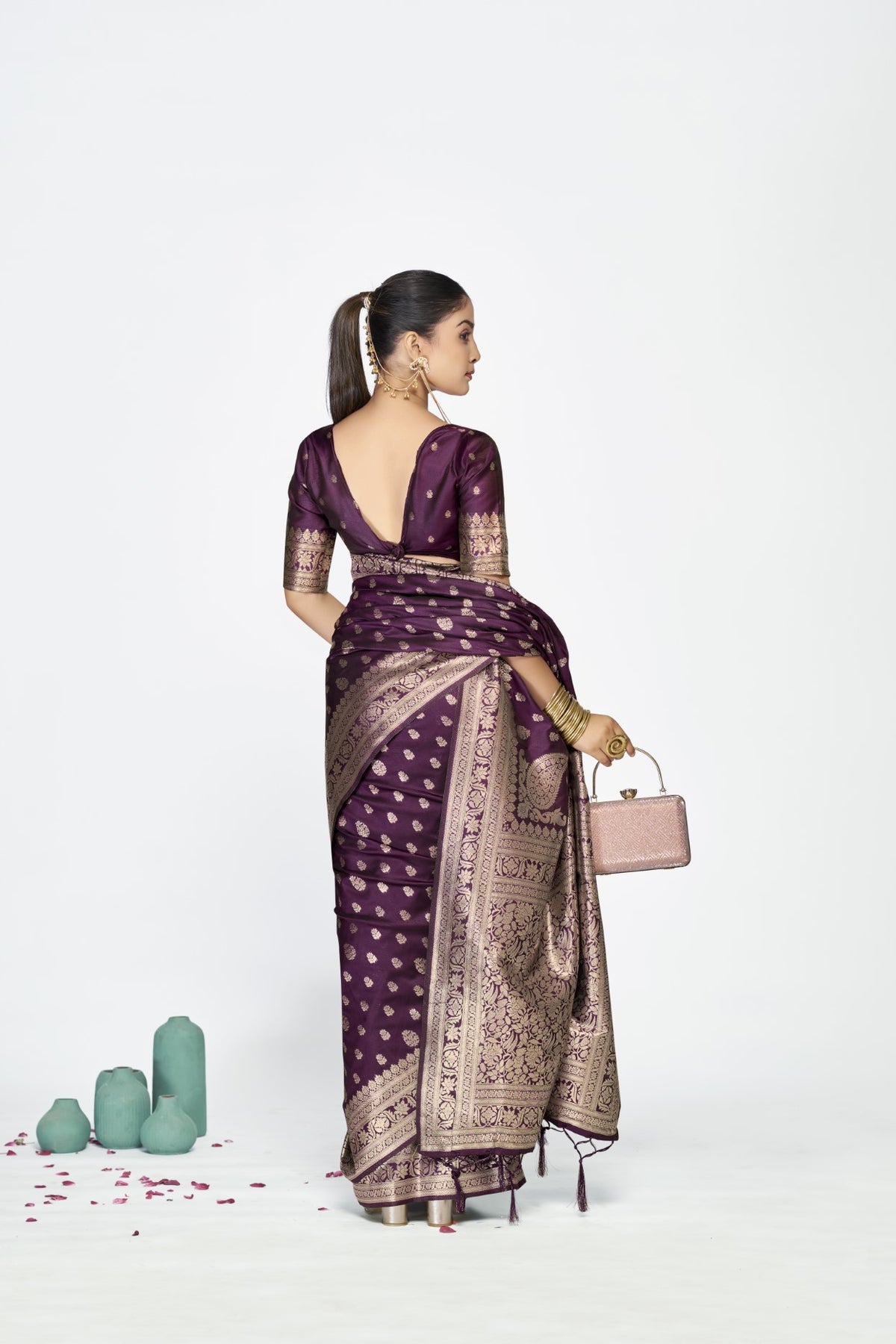 Wine Banarasi Silk Saree with Weaving