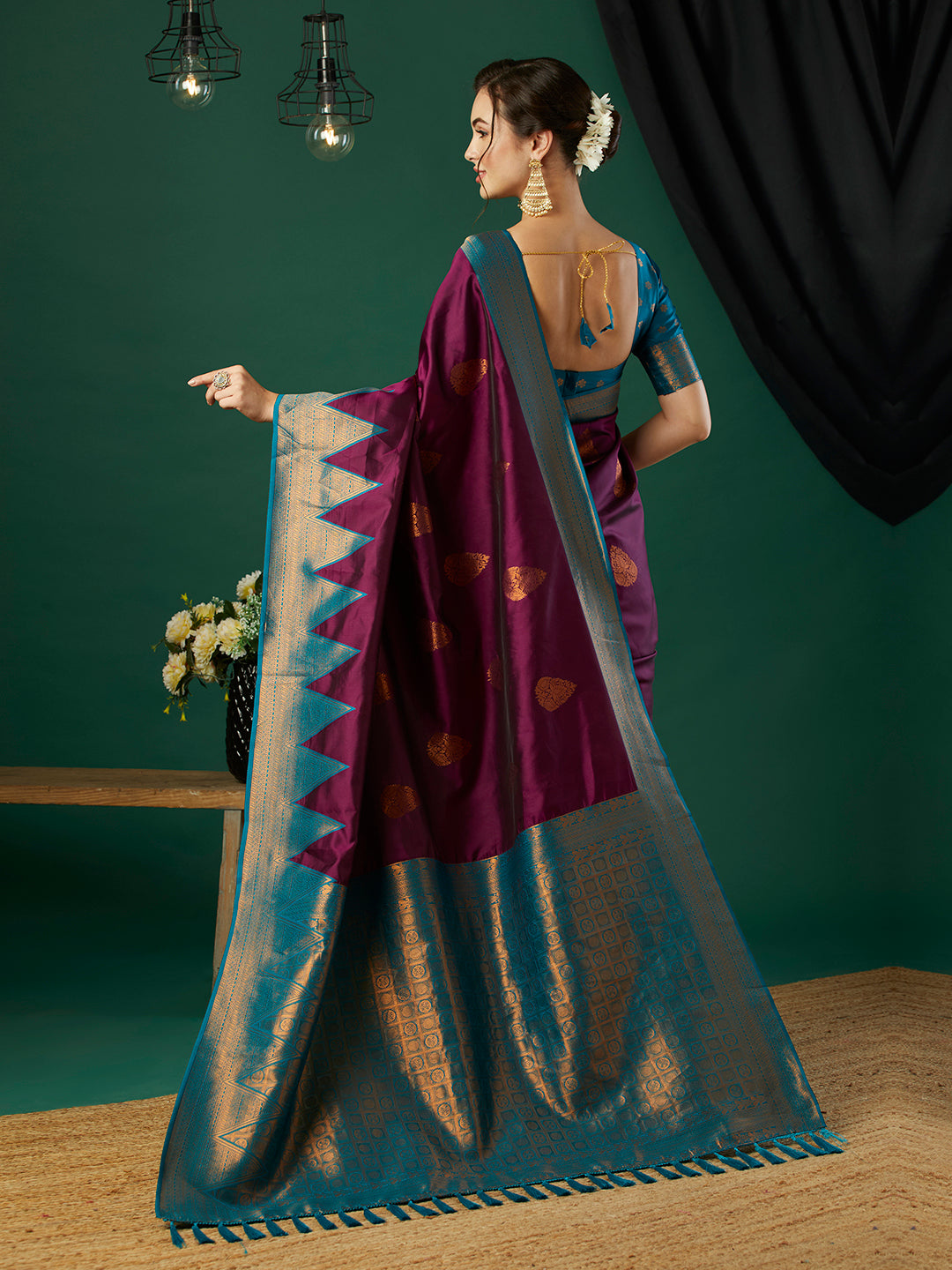Wine Banarasi Silk Woven Jari Designer Heavy And Ethnic Partywear Saree