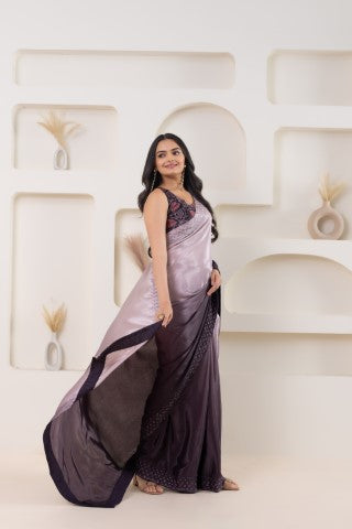 Wine Beautiful Bollywood Style Satin Fabic Ready To Wear Saree