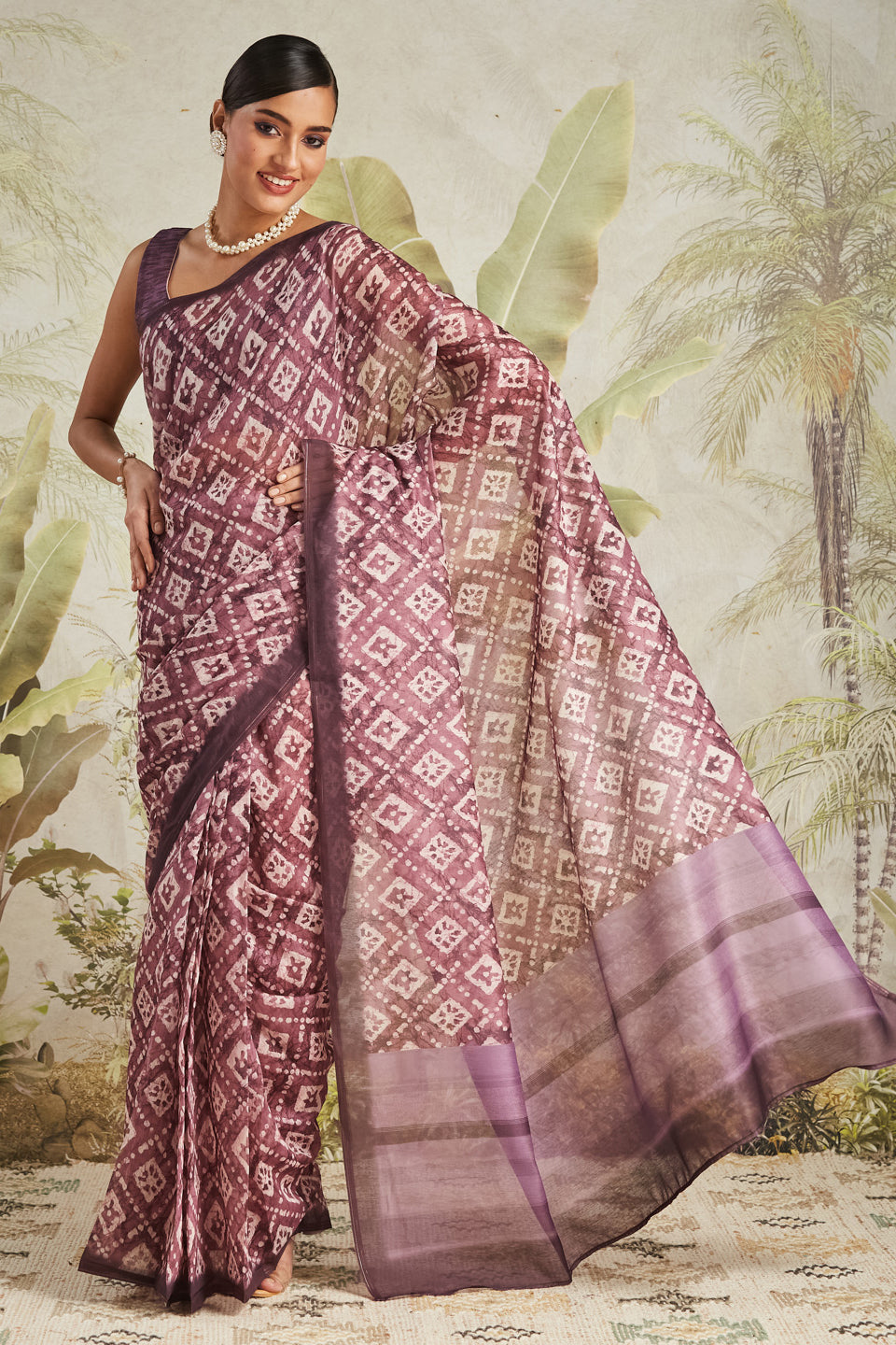Wine Chanderi Cotton Festive Wear Saree With Smart Digital Print