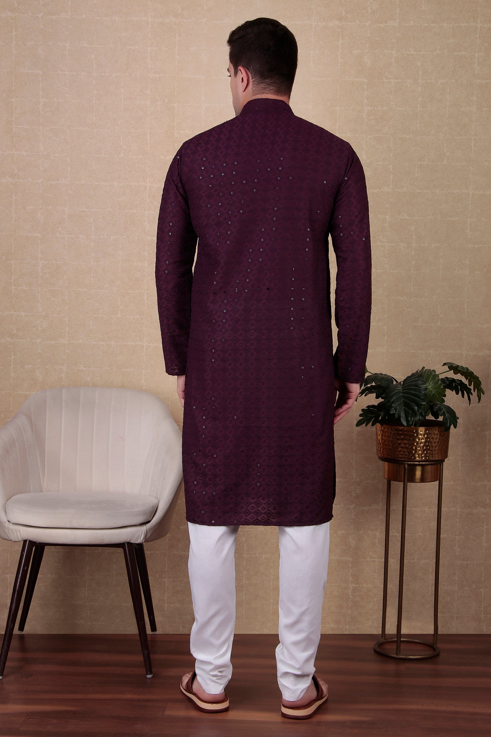 Wine Color Sequins Embroidered Bollywood Style Kurta Payjama Set – Glam Festive Look