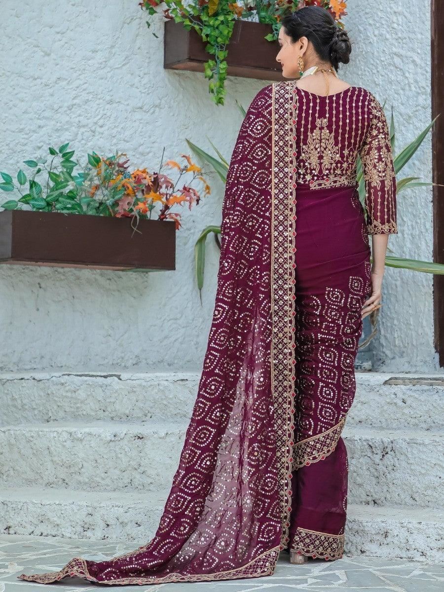 Wine Colour Kasturi Silk Heavy Work Saree