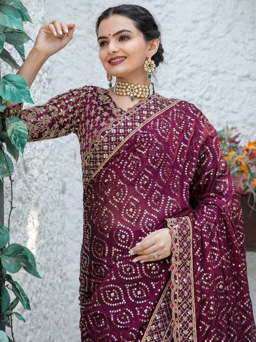 Wine Colour Kasturi Silk Heavy Work Saree