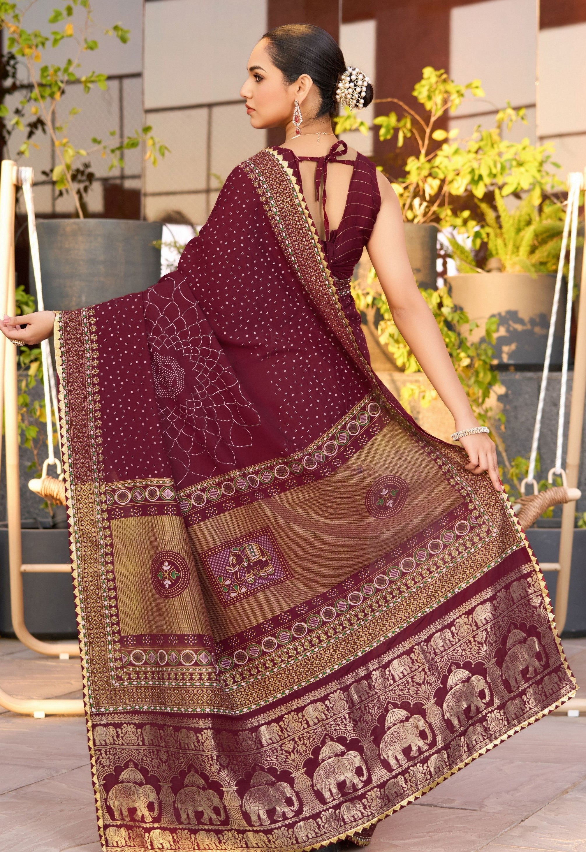 Wine Cotton Silk Woven Designer With Table And Foil Printed Partywear Saree