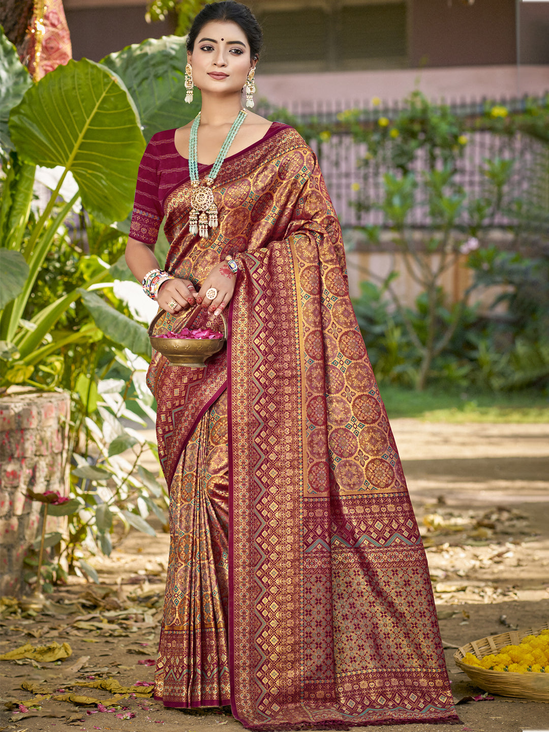 Wine Dharmavaram Silk Saree With Timeless Grace and Elegant Charm