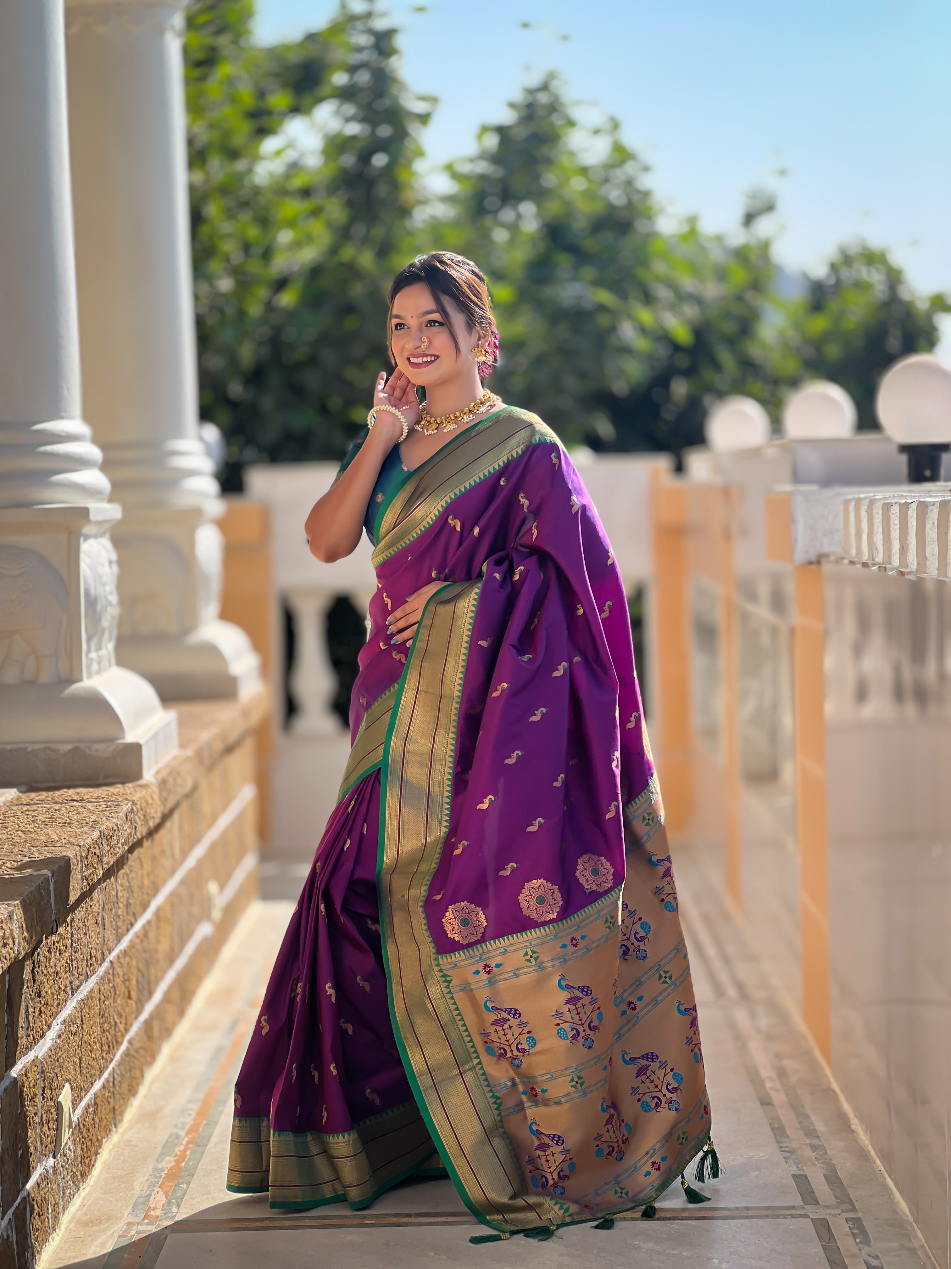 Wine Ethnic Paithani Silk Woven Jacquard Designer Ceremonial Fancy Saree