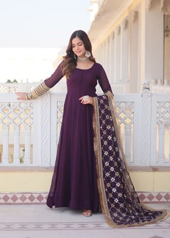 Wine Faux Blooming Suit With Embroidered Multi-Sequins work