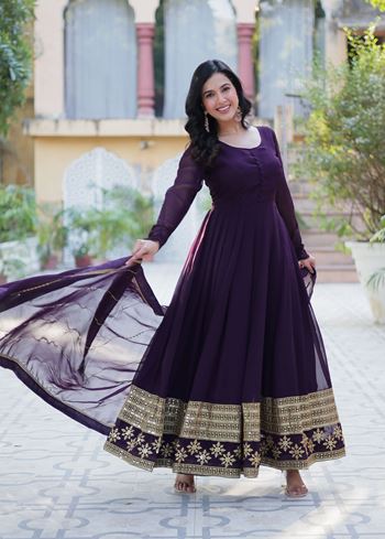 Wine Faux Blooming Suit With Multi-Sequins Embroidered work