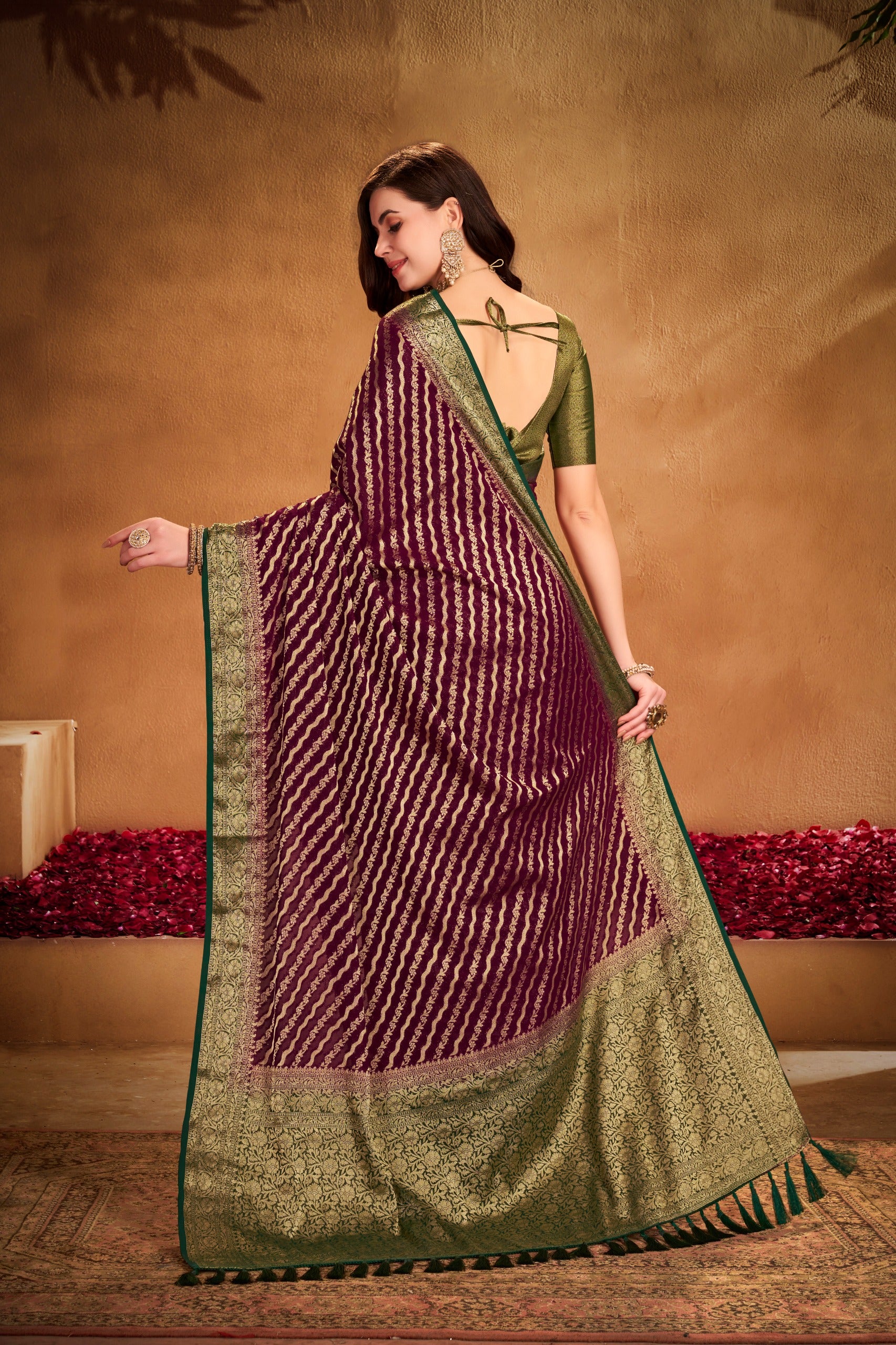 Wine Georgette Woven Designer Saree