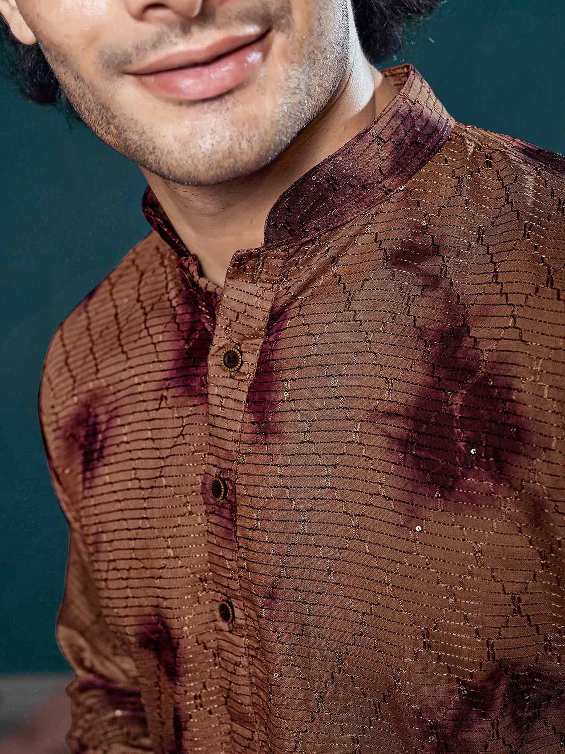 Wine Kurta Payjama with Sequins Detailing – Premium Partywear Look