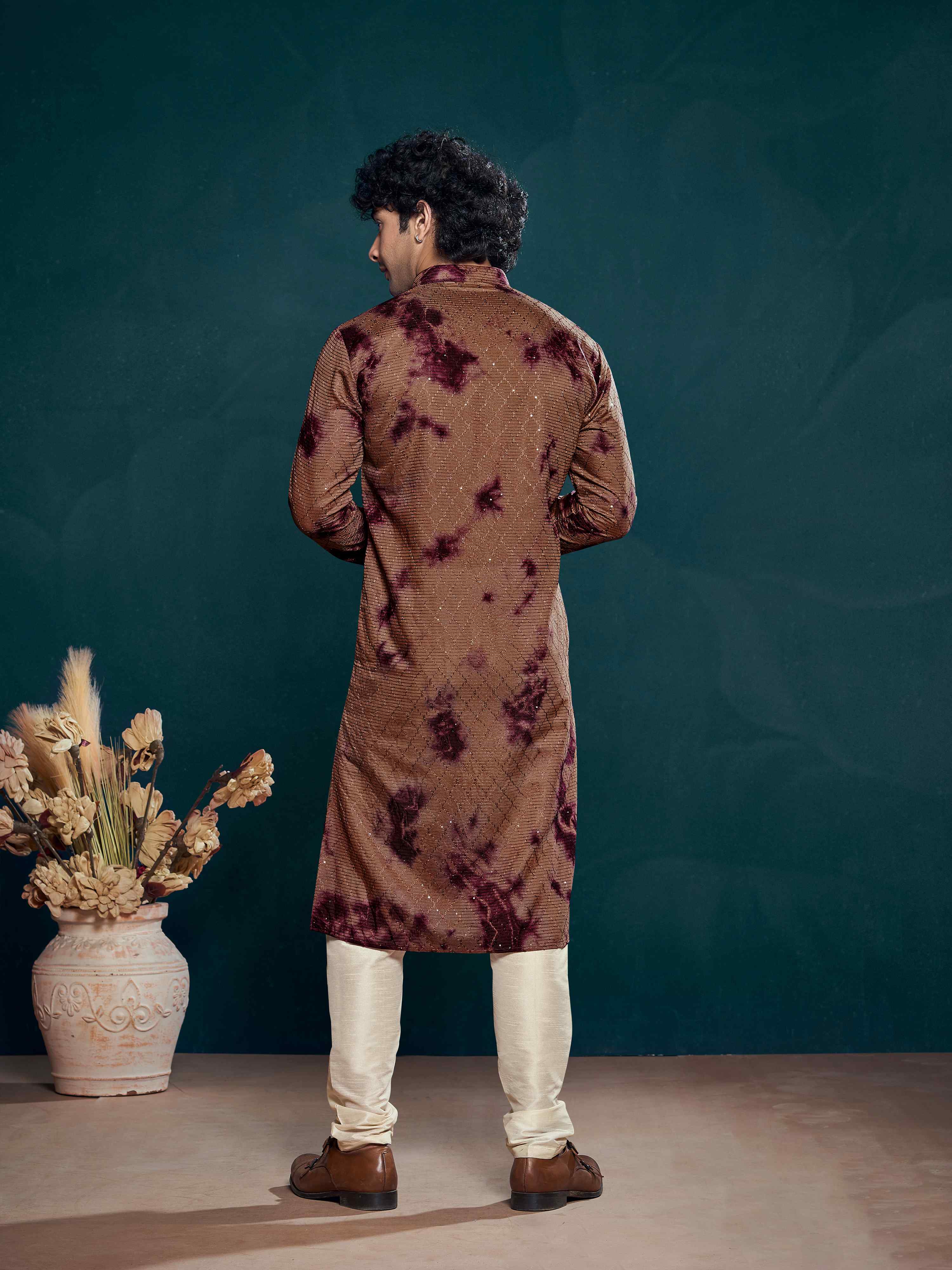 Wine Kurta Payjama with Sequins Detailing – Premium Partywear Look