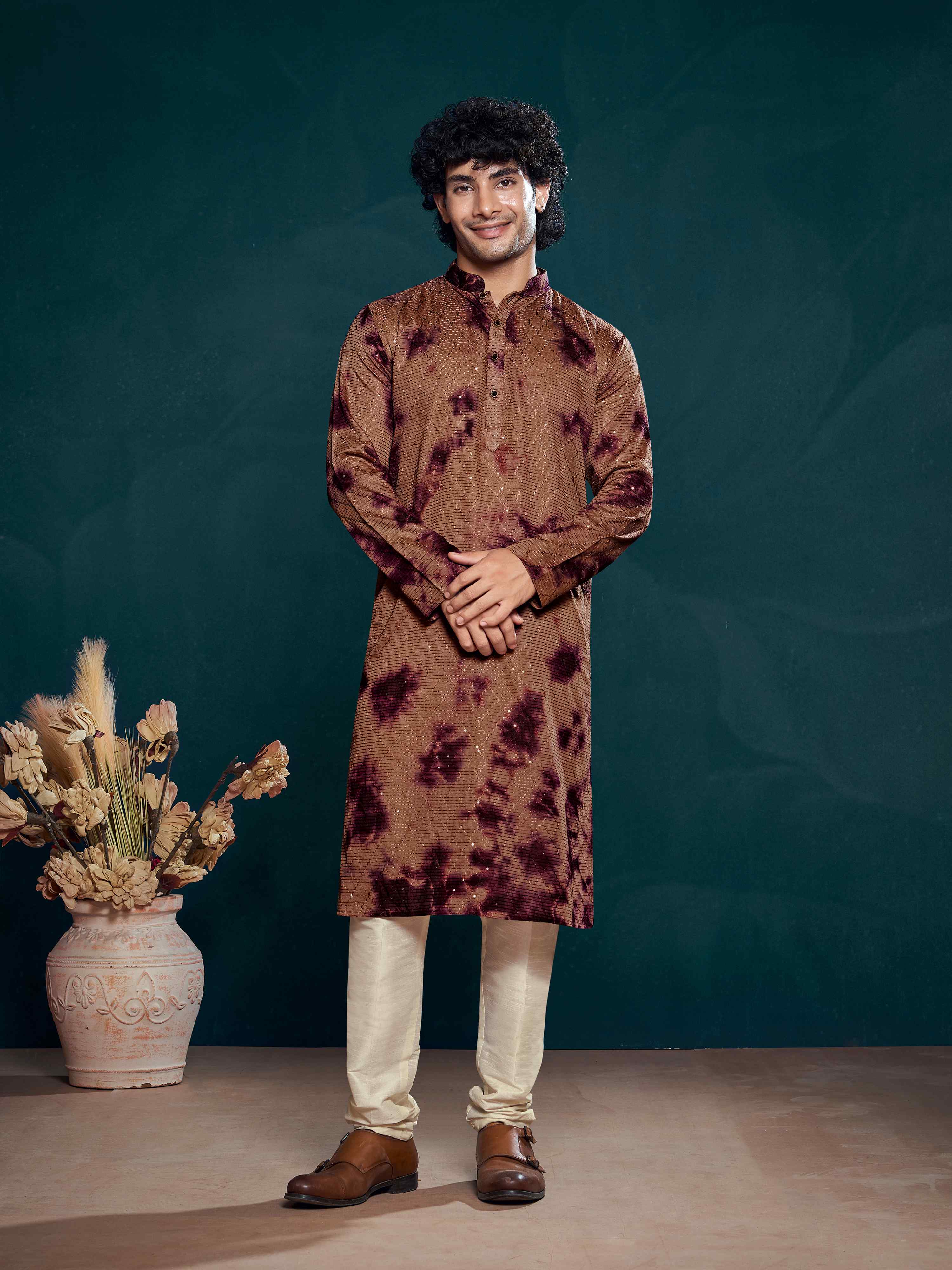 Wine Kurta Payjama with Sequins Detailing – Premium Partywear Look