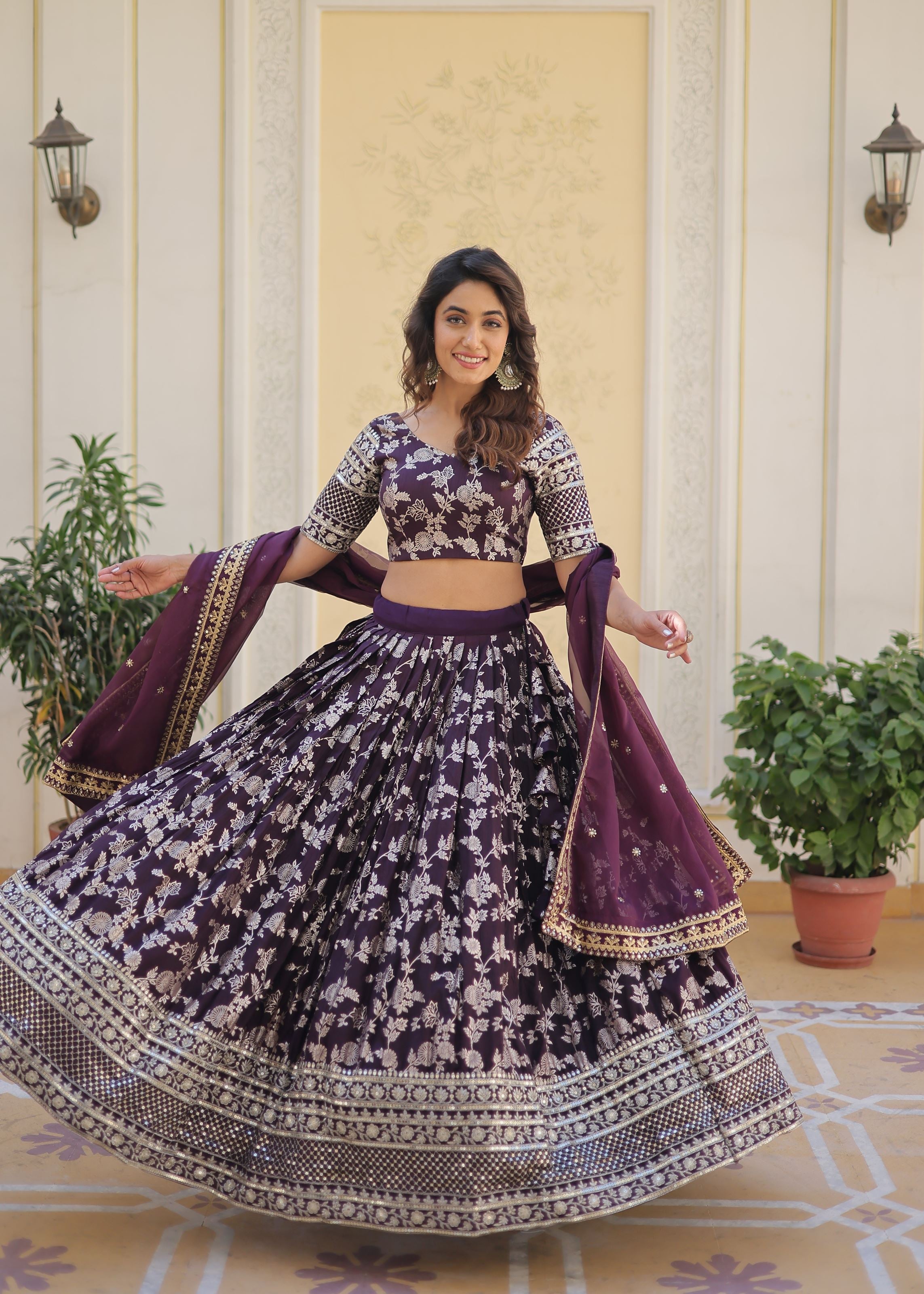 Wine Lehenga Choli with Heavy Embroidered Sequins work