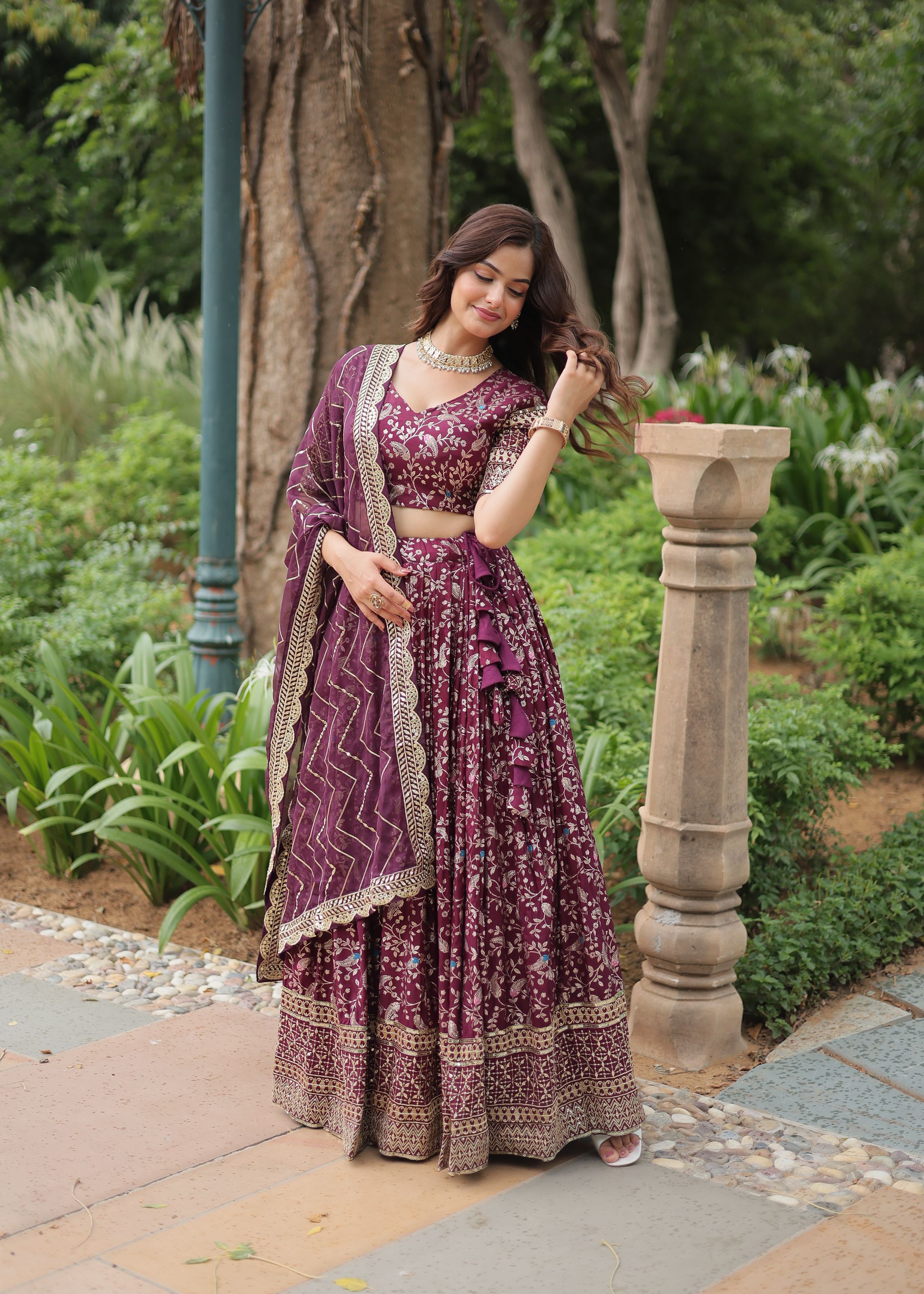 Wine Lehenga Choli with Heavy Embroidered Sequins work