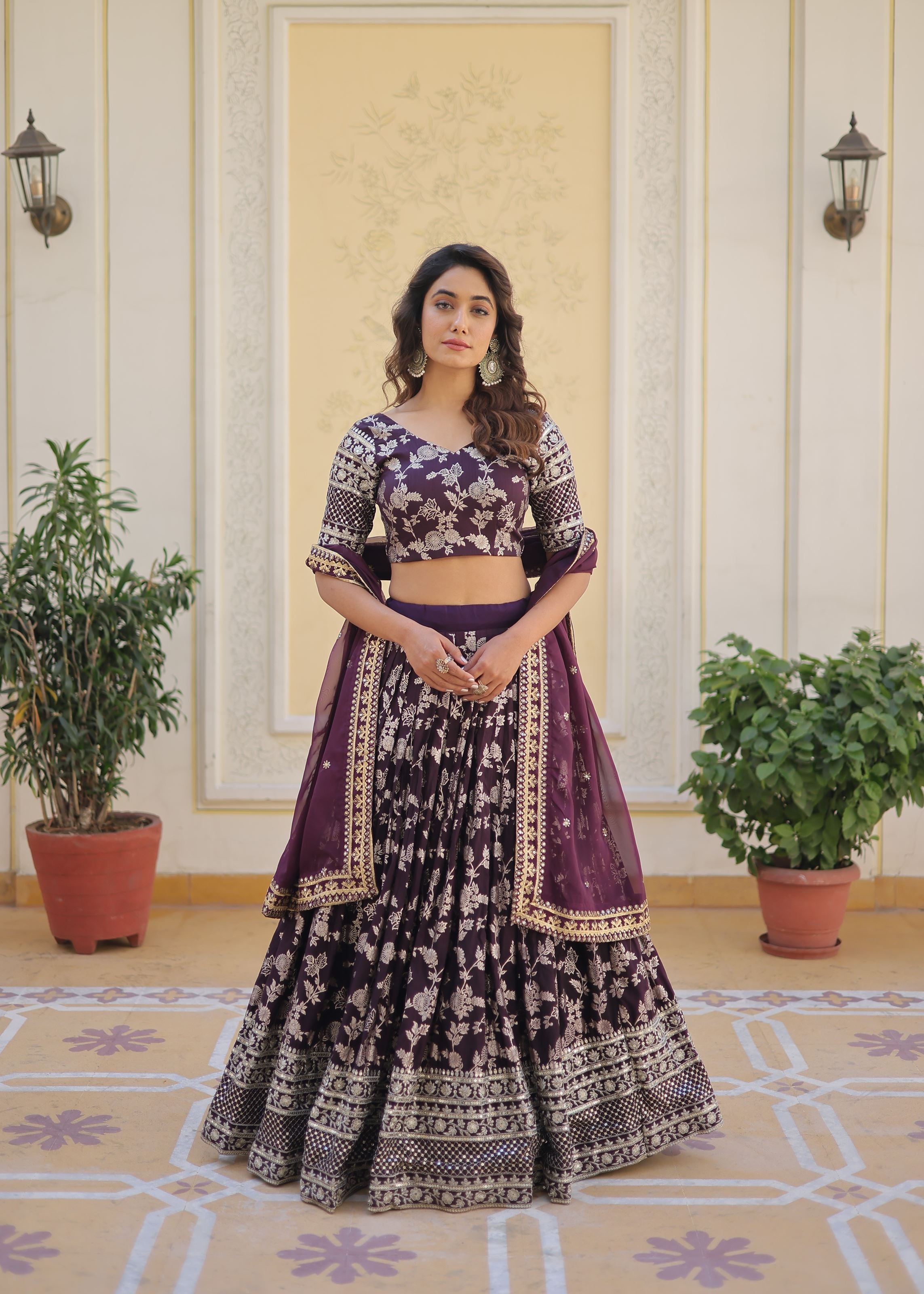 Wine Lehenga Choli with Heavy Embroidered Sequins work