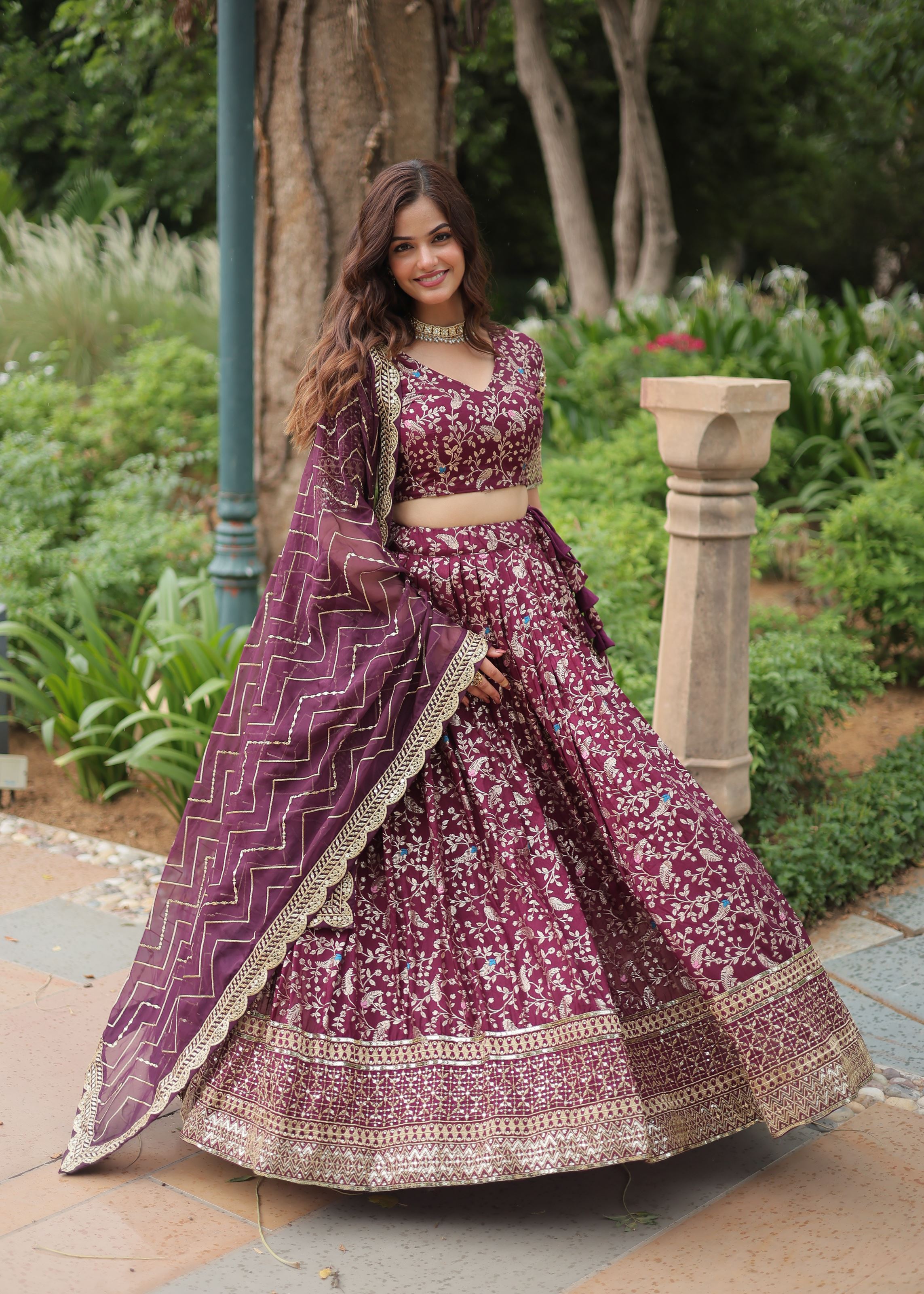 Wine Lehenga Choli with Heavy Embroidered Sequins work