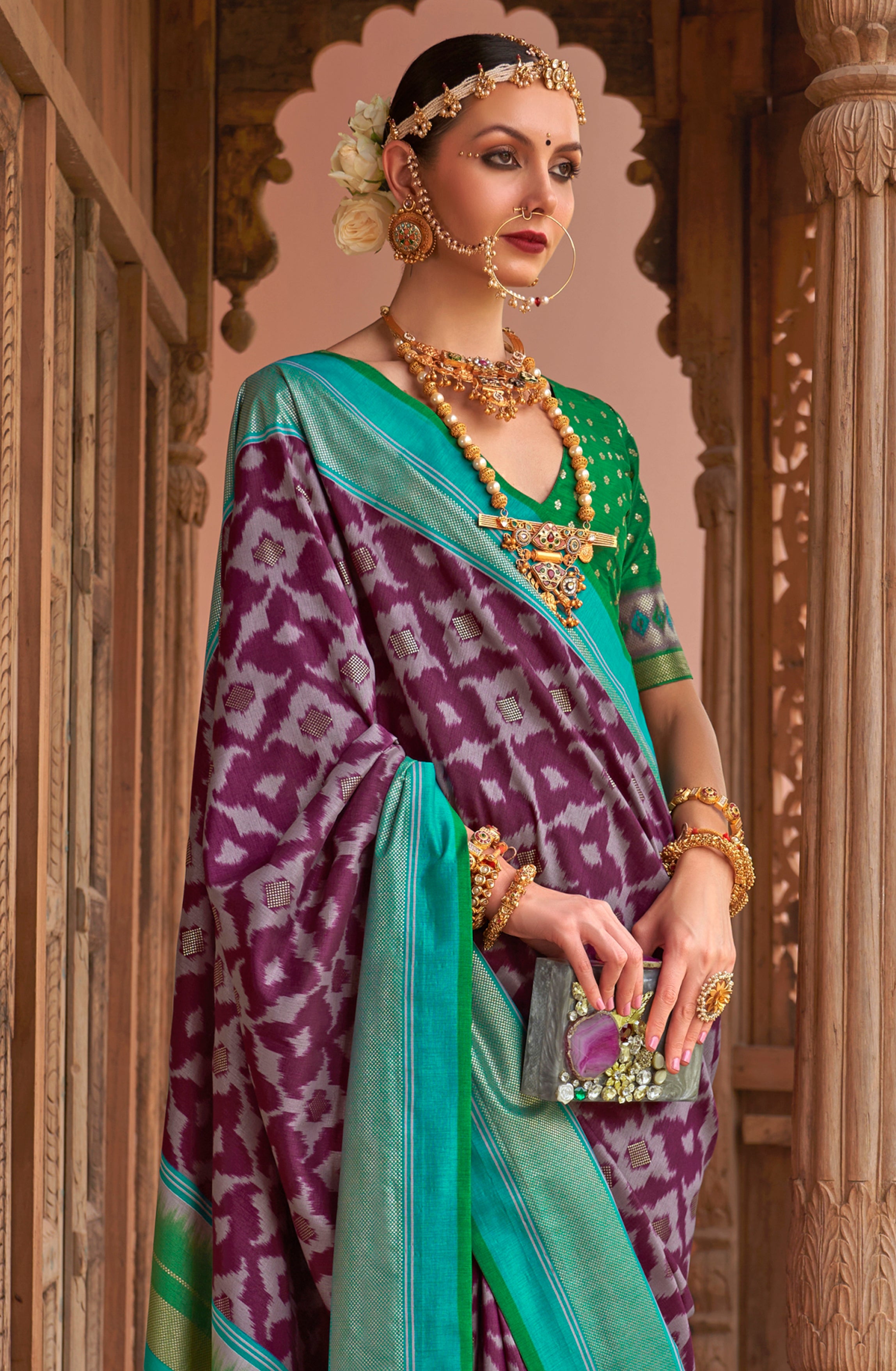 Wine PV Silk Saree with Printed