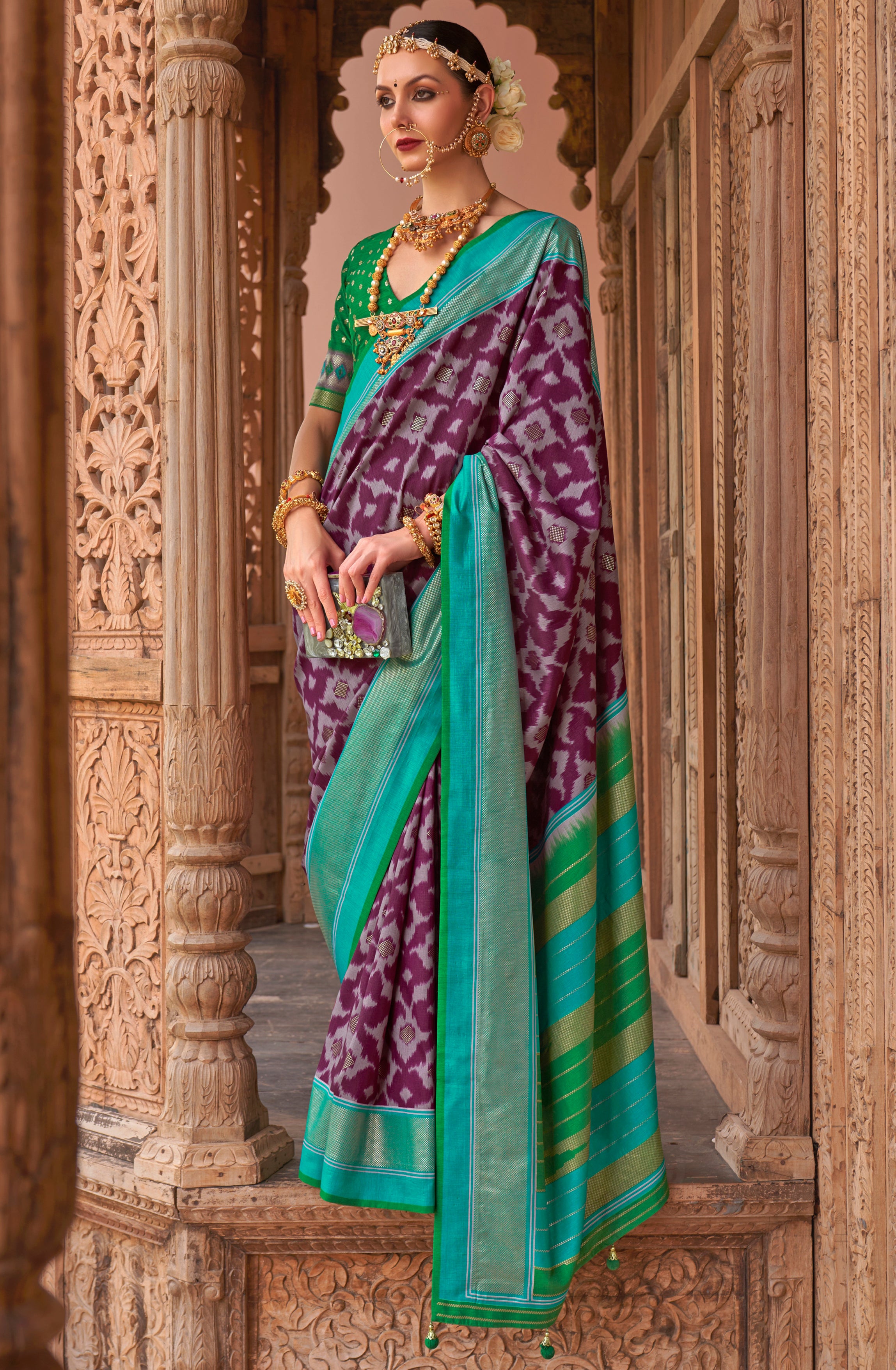 Wine PV Silk Saree with Printed