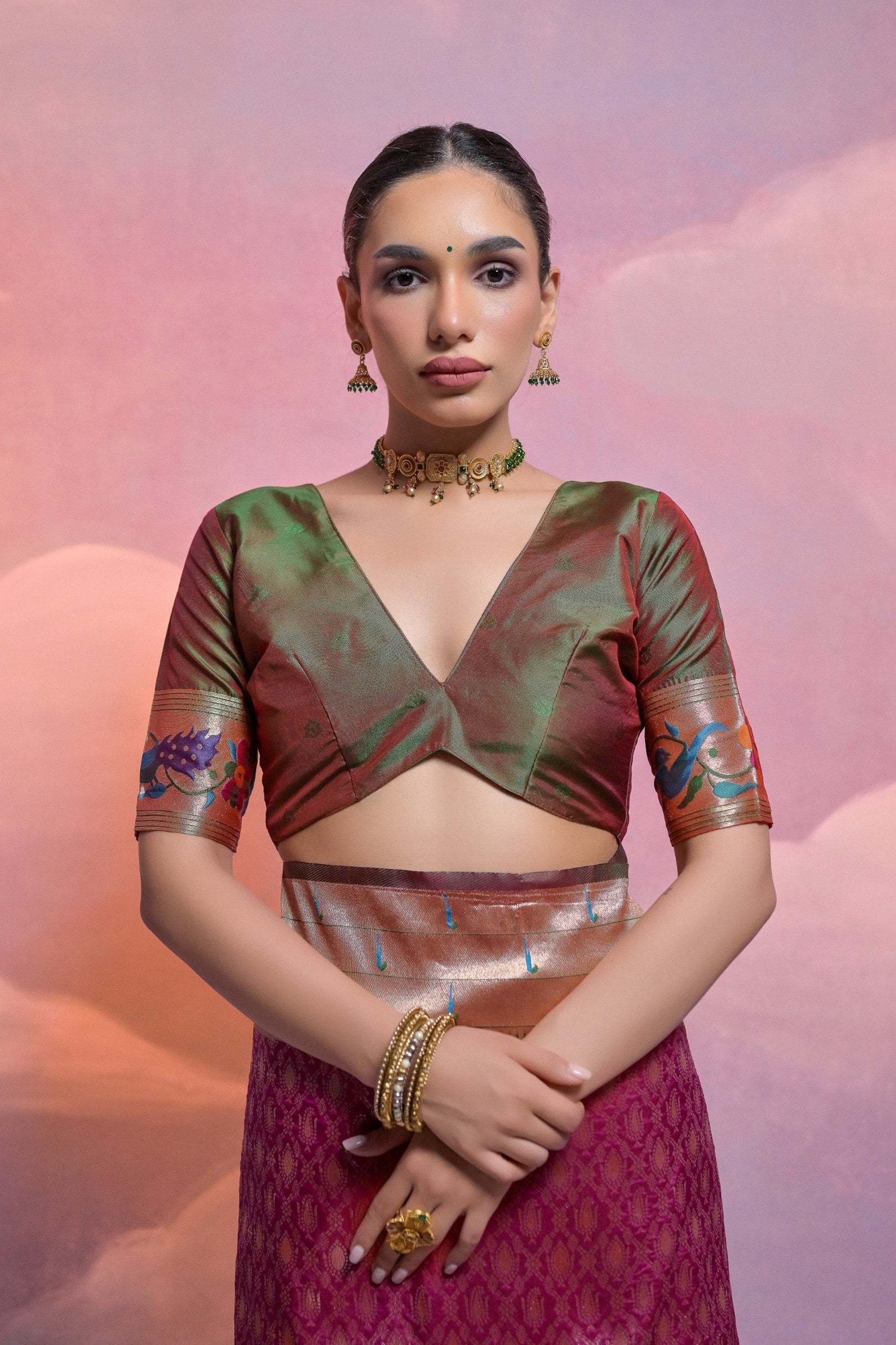 Wine Paithani Silk Saree with Meenakari Border and Zari Weaves