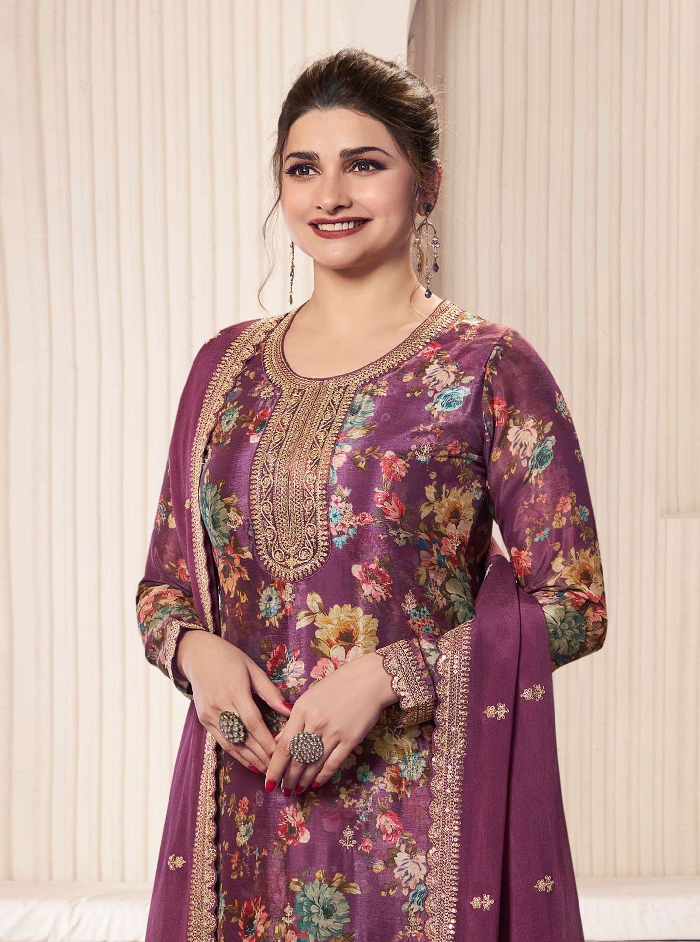 Wine Pakistani Salwar Suit With Heavy Embroidery Work