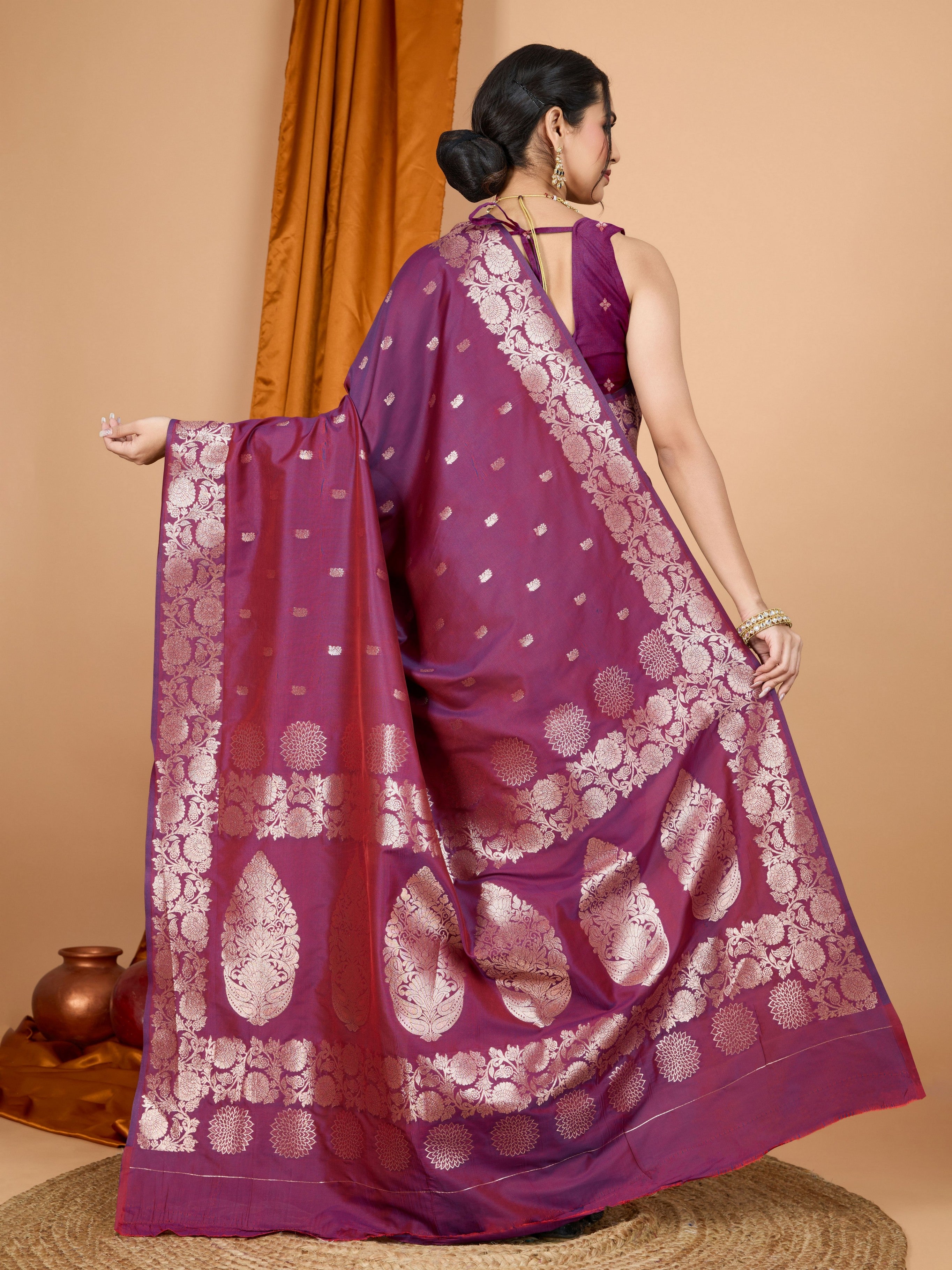 Wine Rich Woven Jari Designer Banarasi Silk Saree