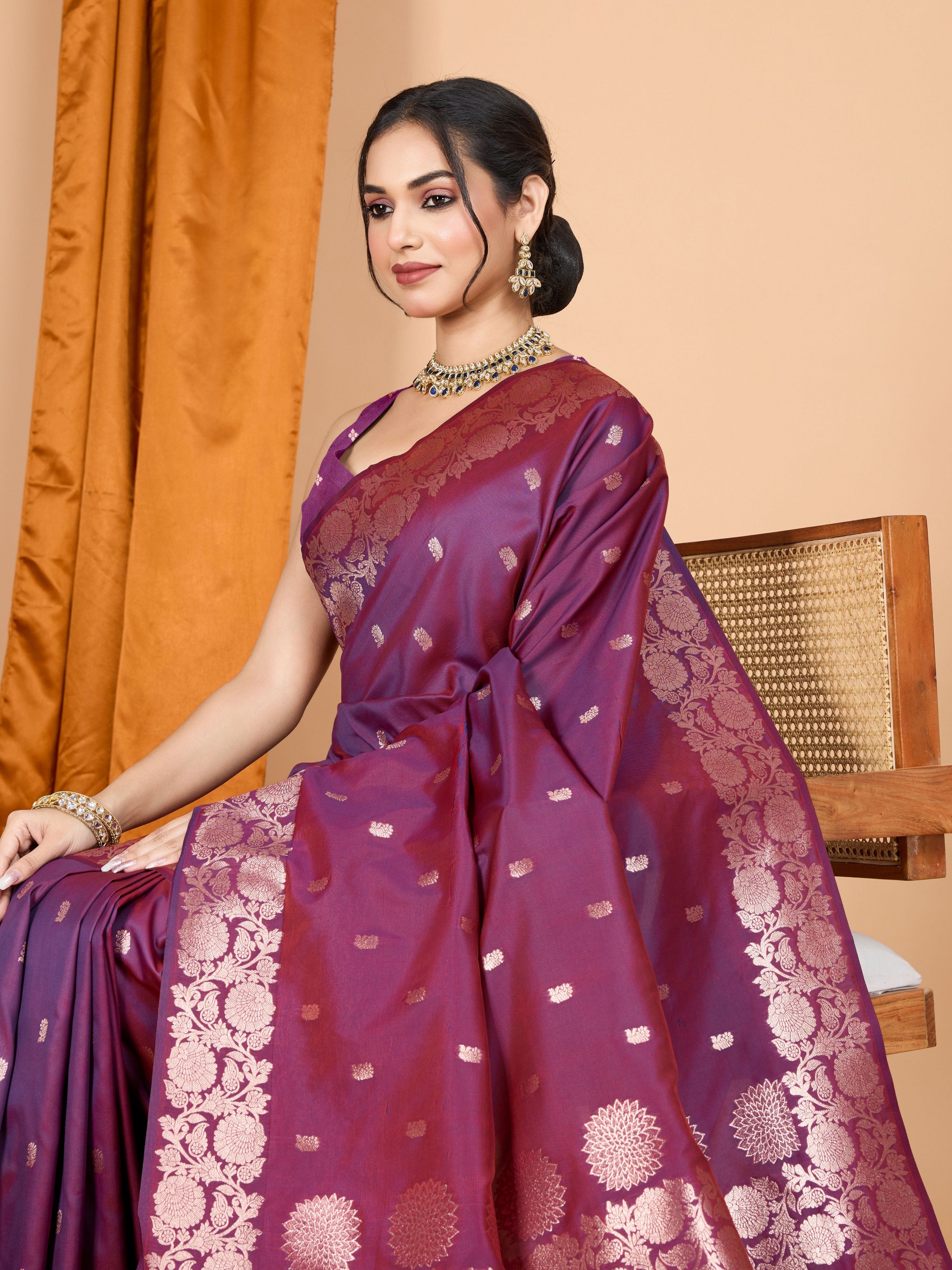Wine Rich Woven Jari Designer Banarasi Silk Saree