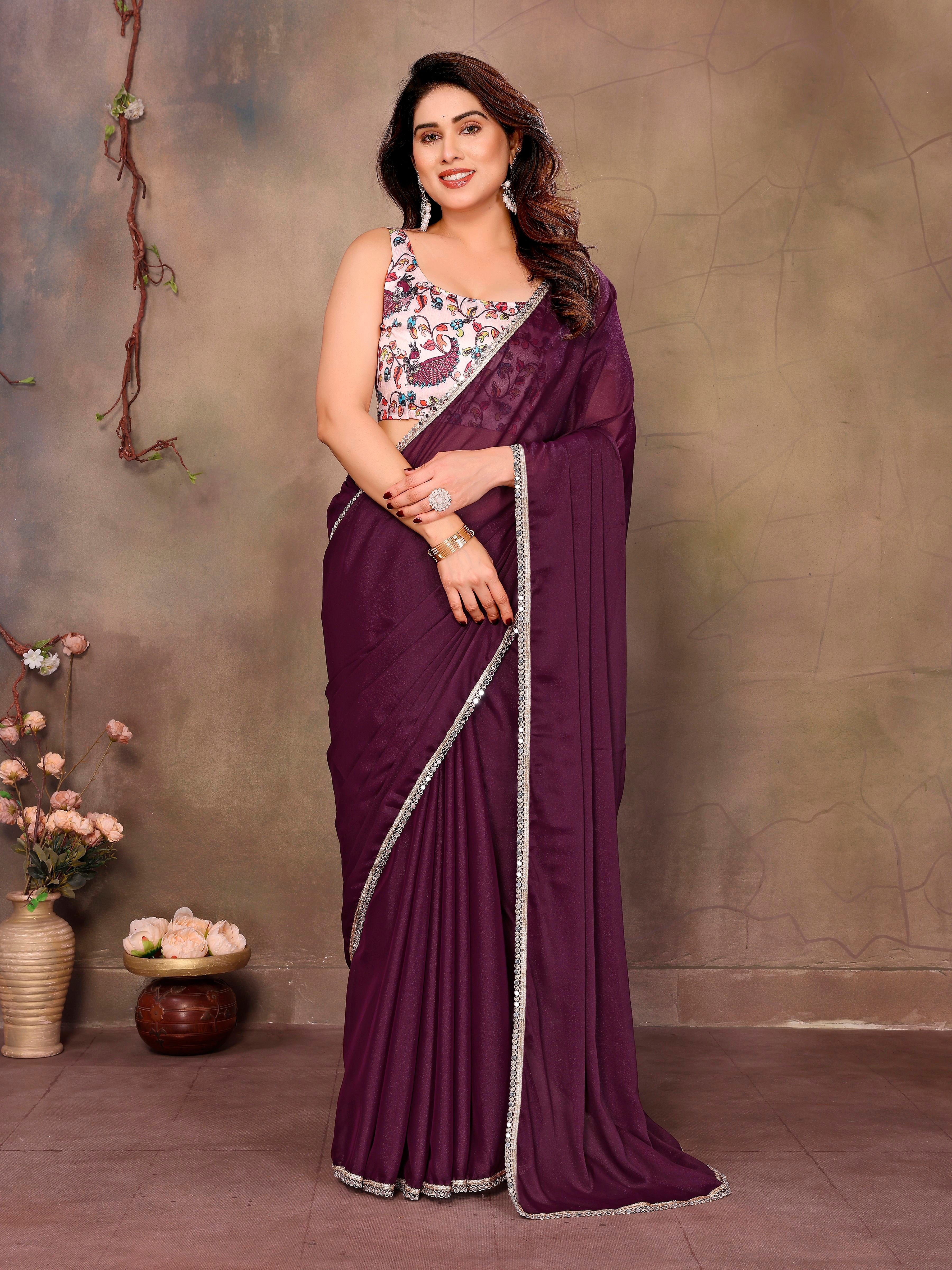 Wine Solid Fancy Ethnic Saree For Ceremonial Girlie Looks
