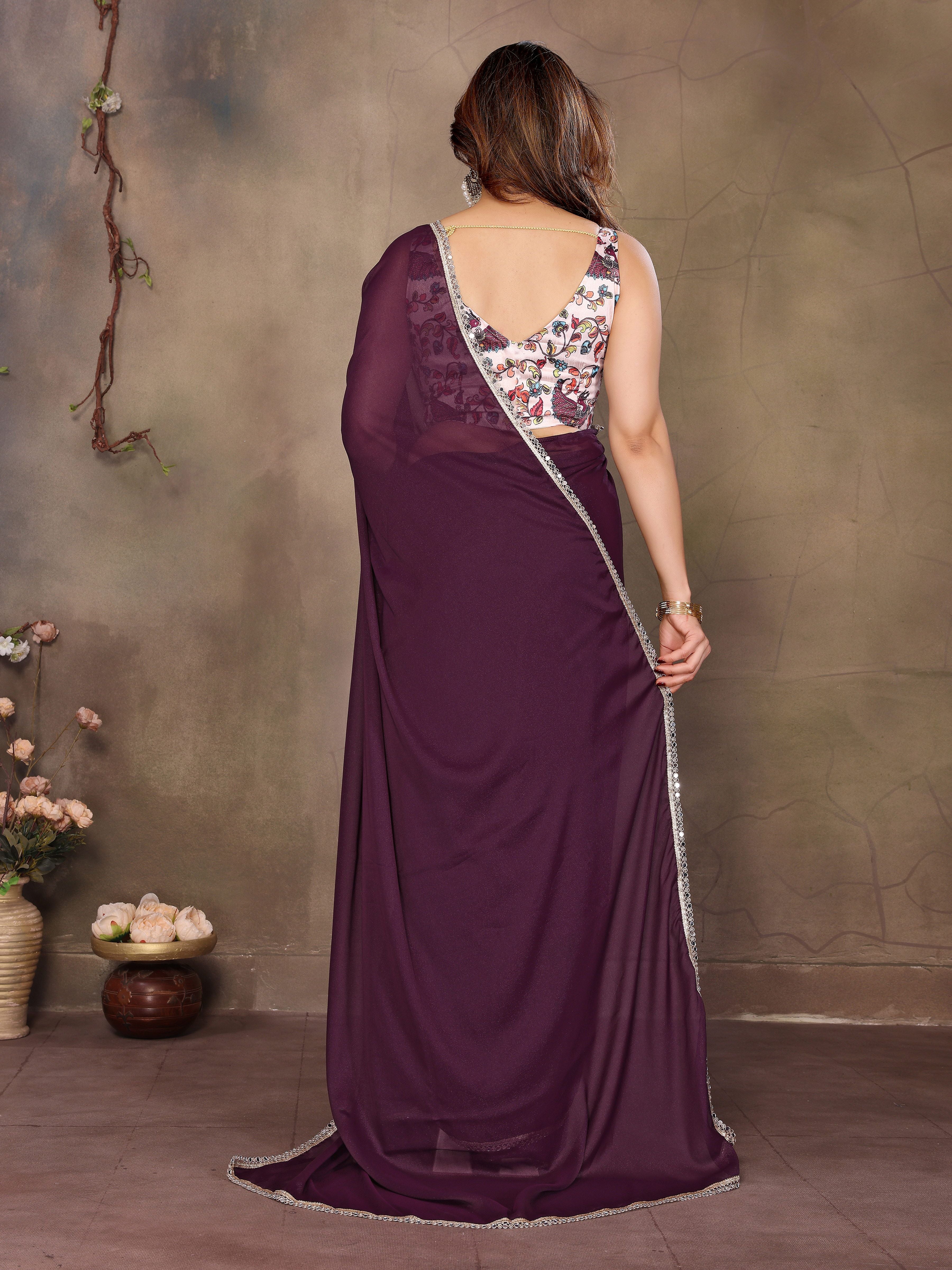 Wine Solid Fancy Ethnic Saree For Ceremonial Girlie Looks