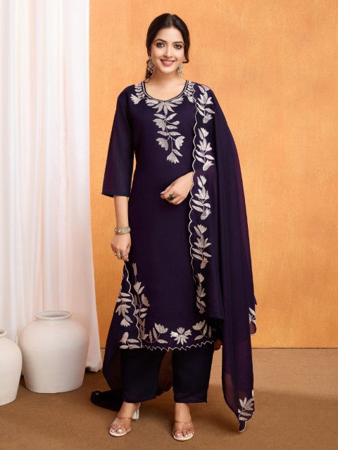 Wine Vichirta Silk Kurta Pant With Thread Embroidery Sequins Work