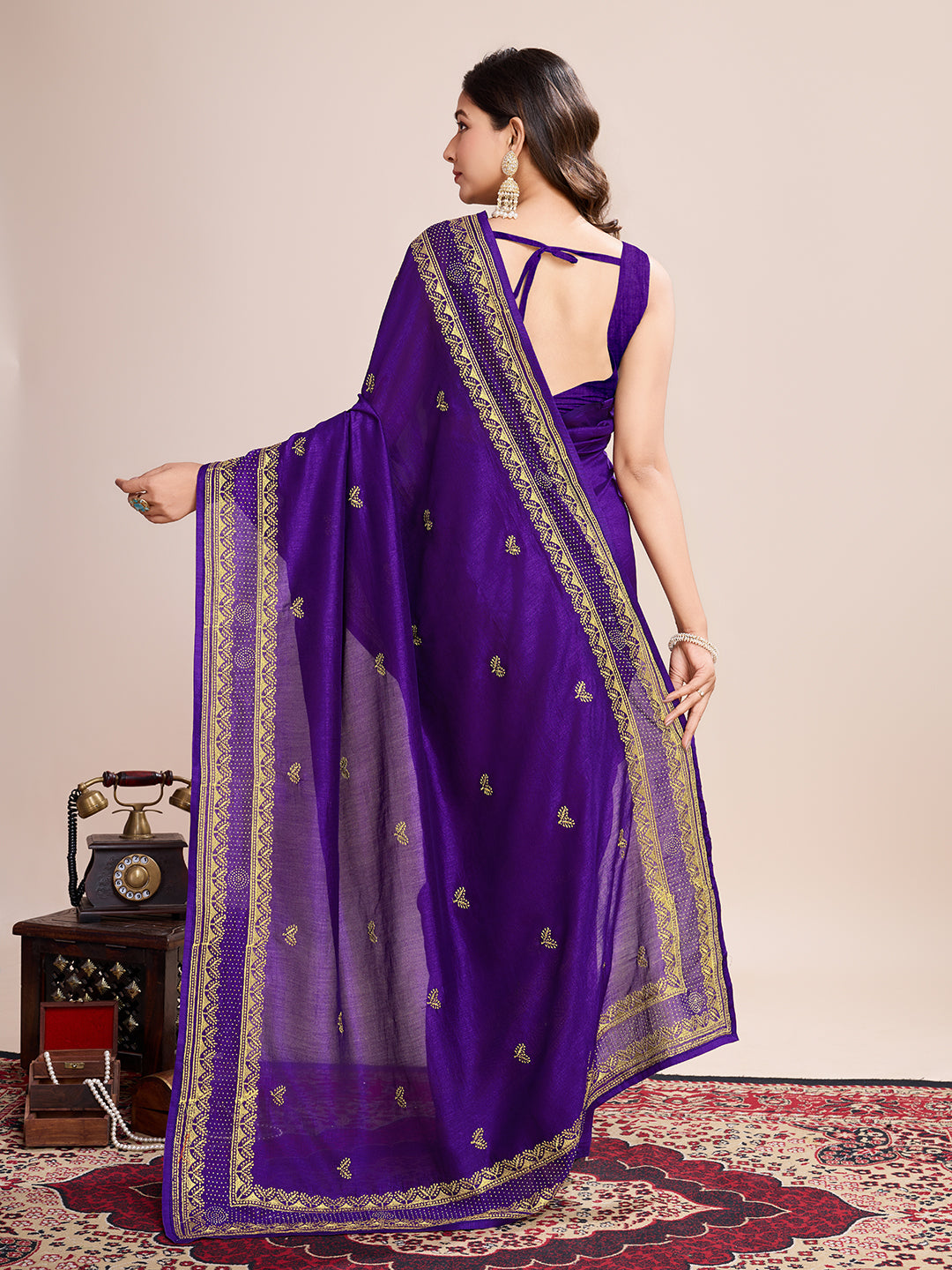 Wine Vichitra Silk Girlie Looks Designer Embroidery Work Wedding Season Saree