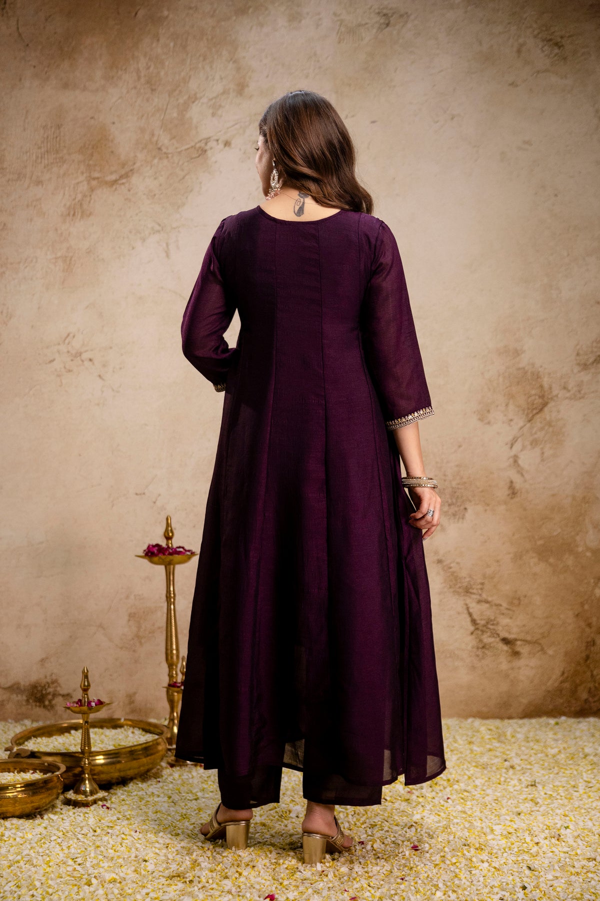 Wine Vichitra Silk Kurta Pant Set With Heavy Thread Embroidery Work