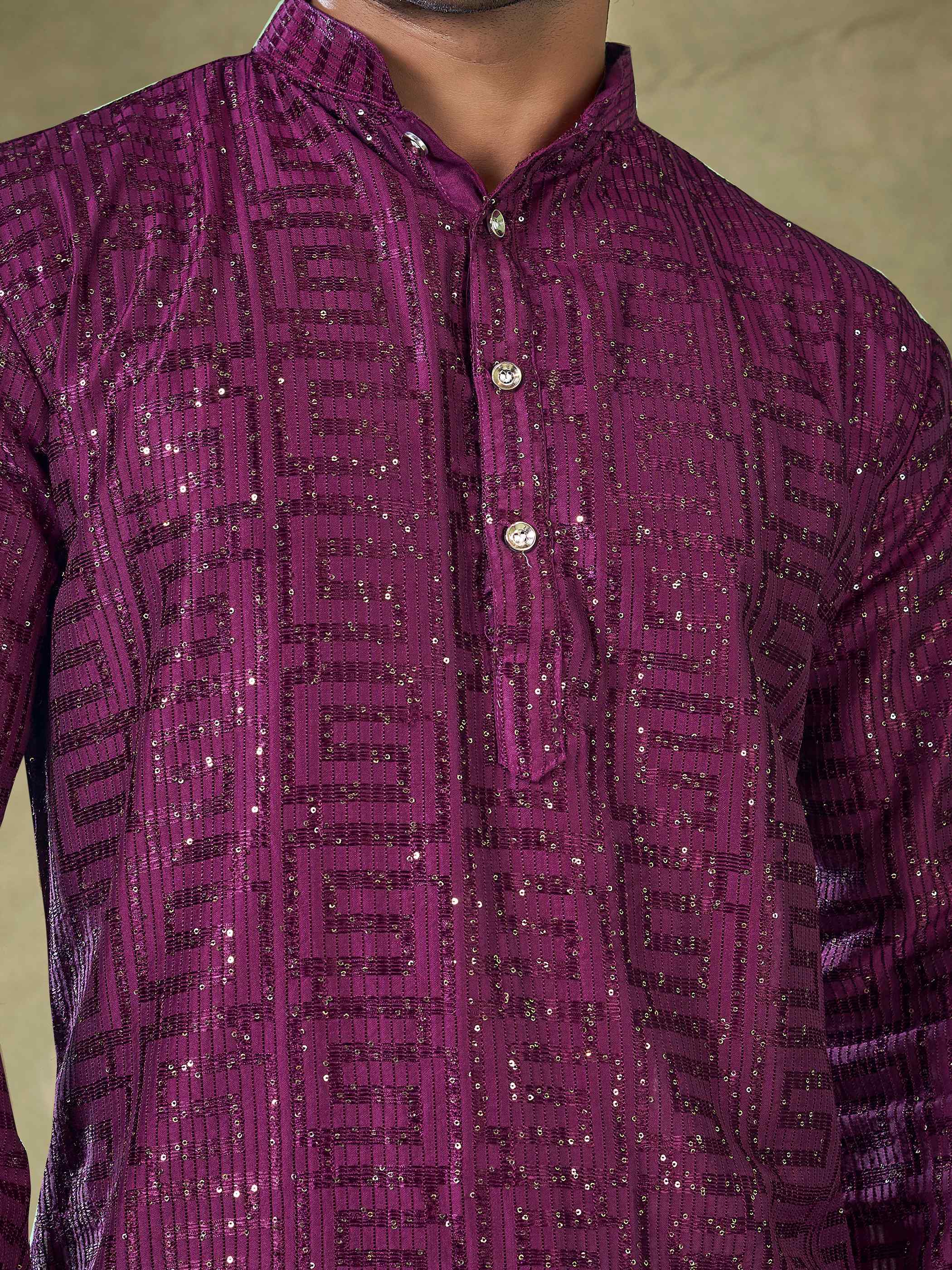 Wine Viscose Kurta Payjama with Sequins Work – Ideal for Grand Functions