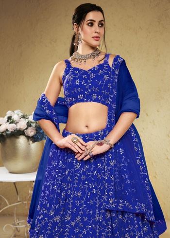 Wonderful Blue Embroidered Georgette Designer Lehenga Choli