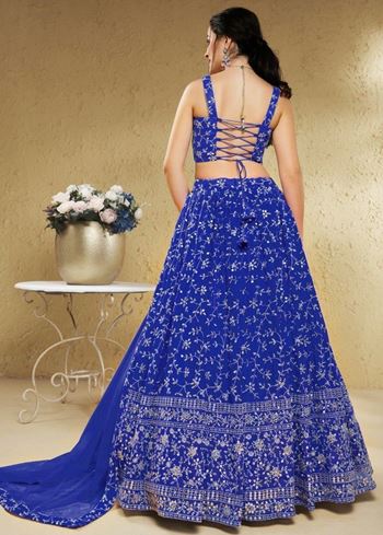 Wonderful Blue Embroidered Georgette Designer Lehenga Choli