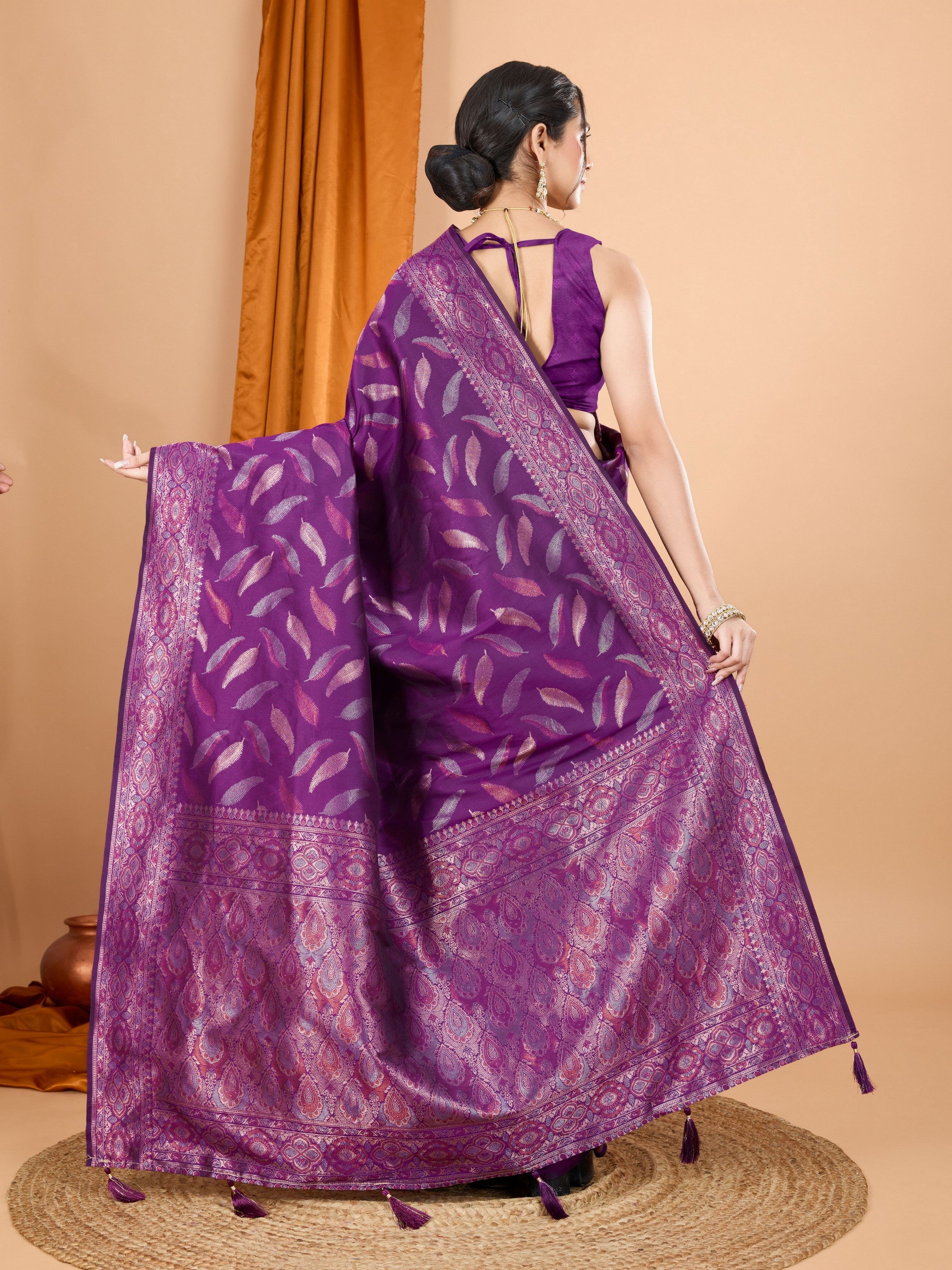 Woven Double Jari Designer Purple Soft Silk Partywear Saree