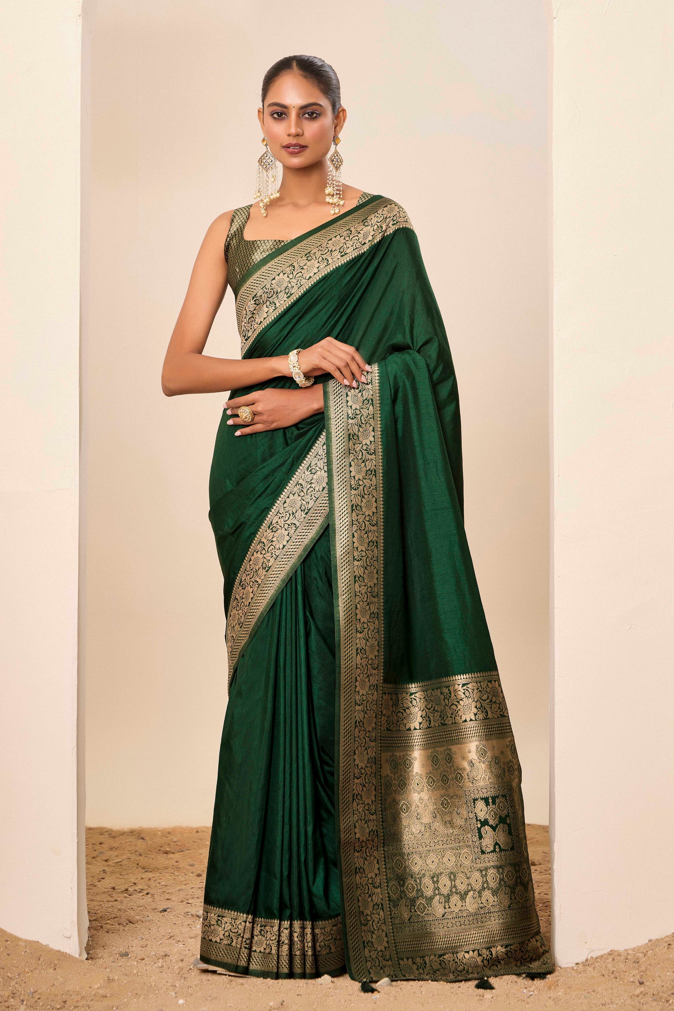 Woven Galla Designer Dolla Silk Graceful Green Ceremonial Saree