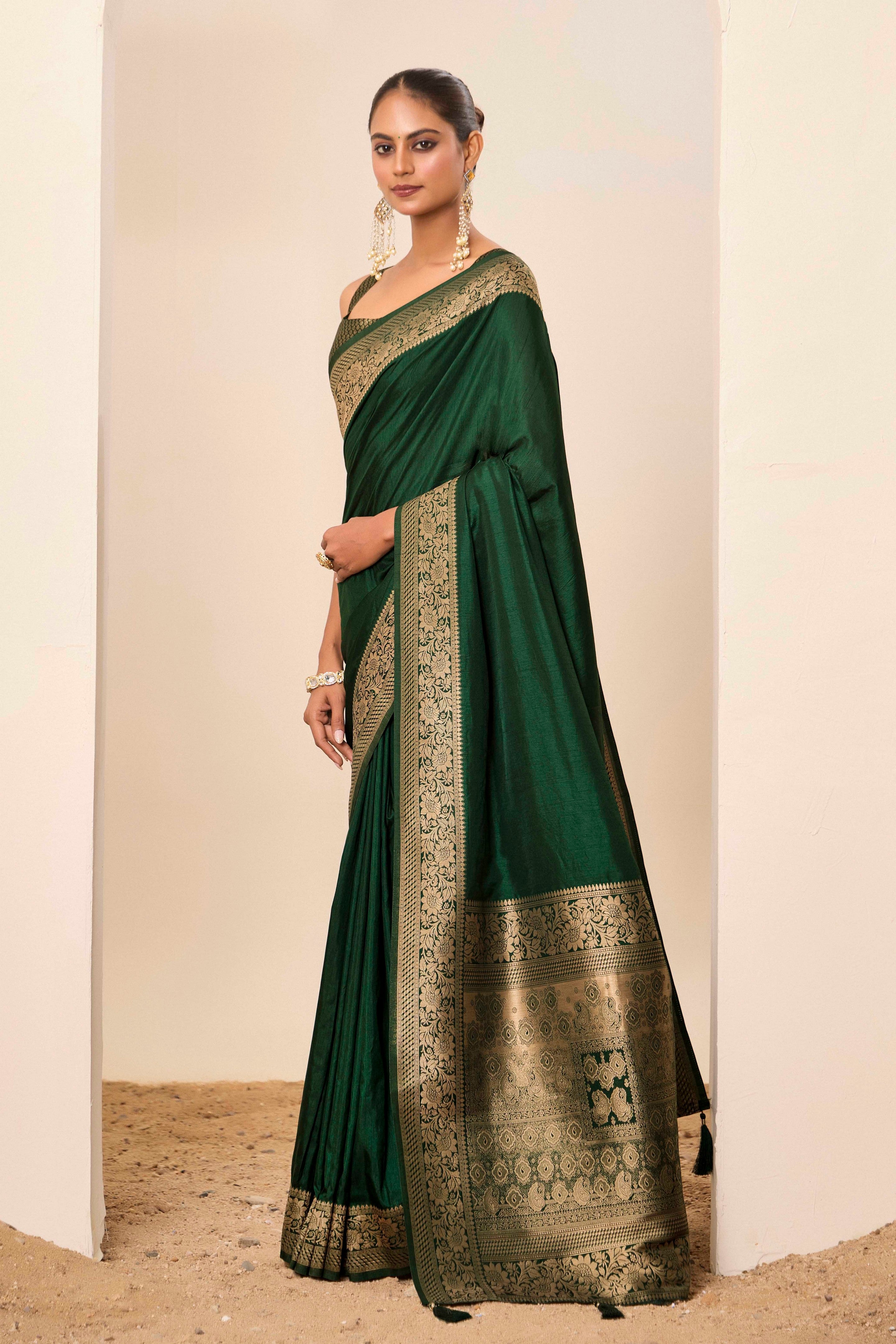 Woven Galla Designer Dolla Silk Graceful Green Ceremonial Saree