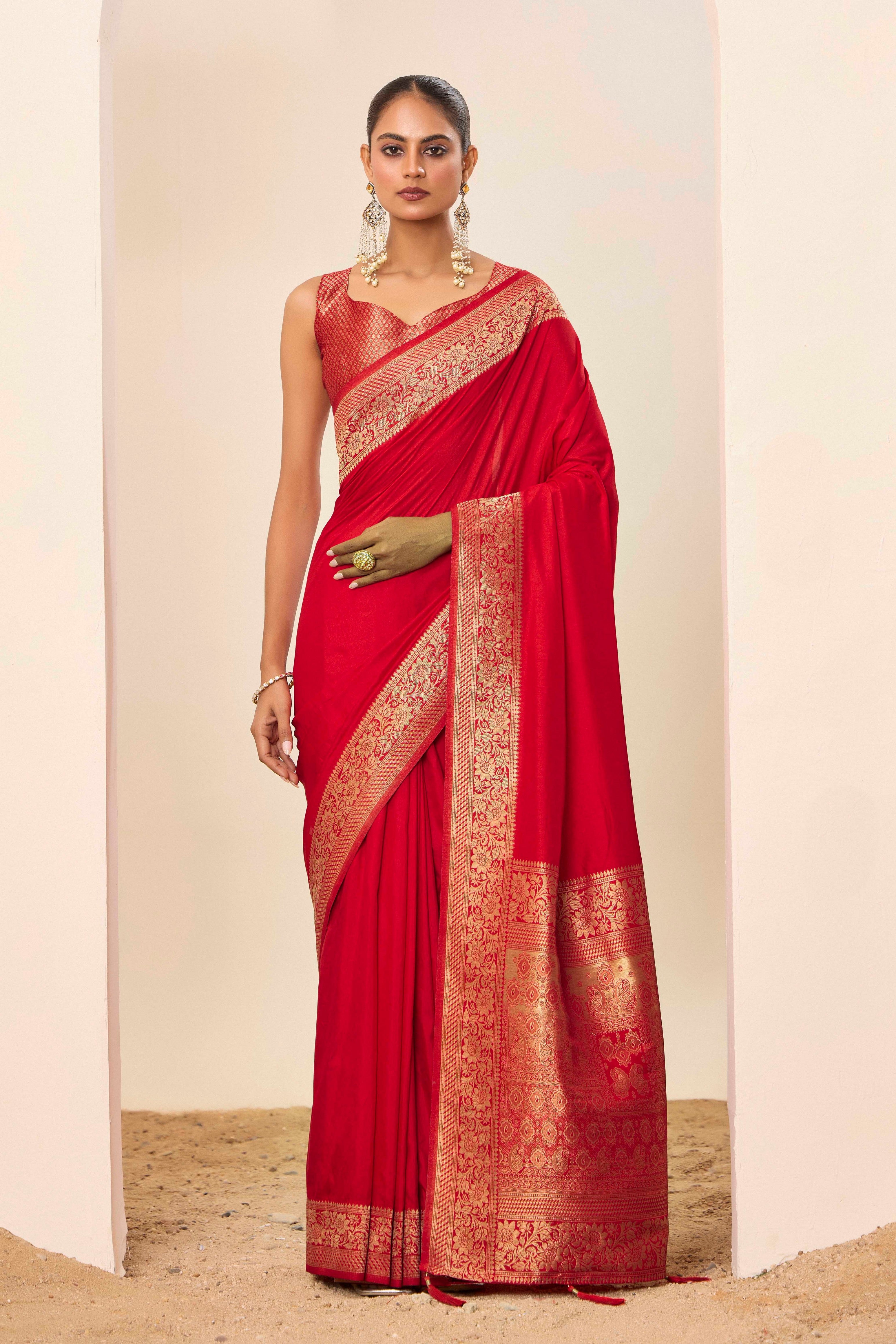 Woven Galla Designer Dolla Silk Graceful Red Ceremonial Saree