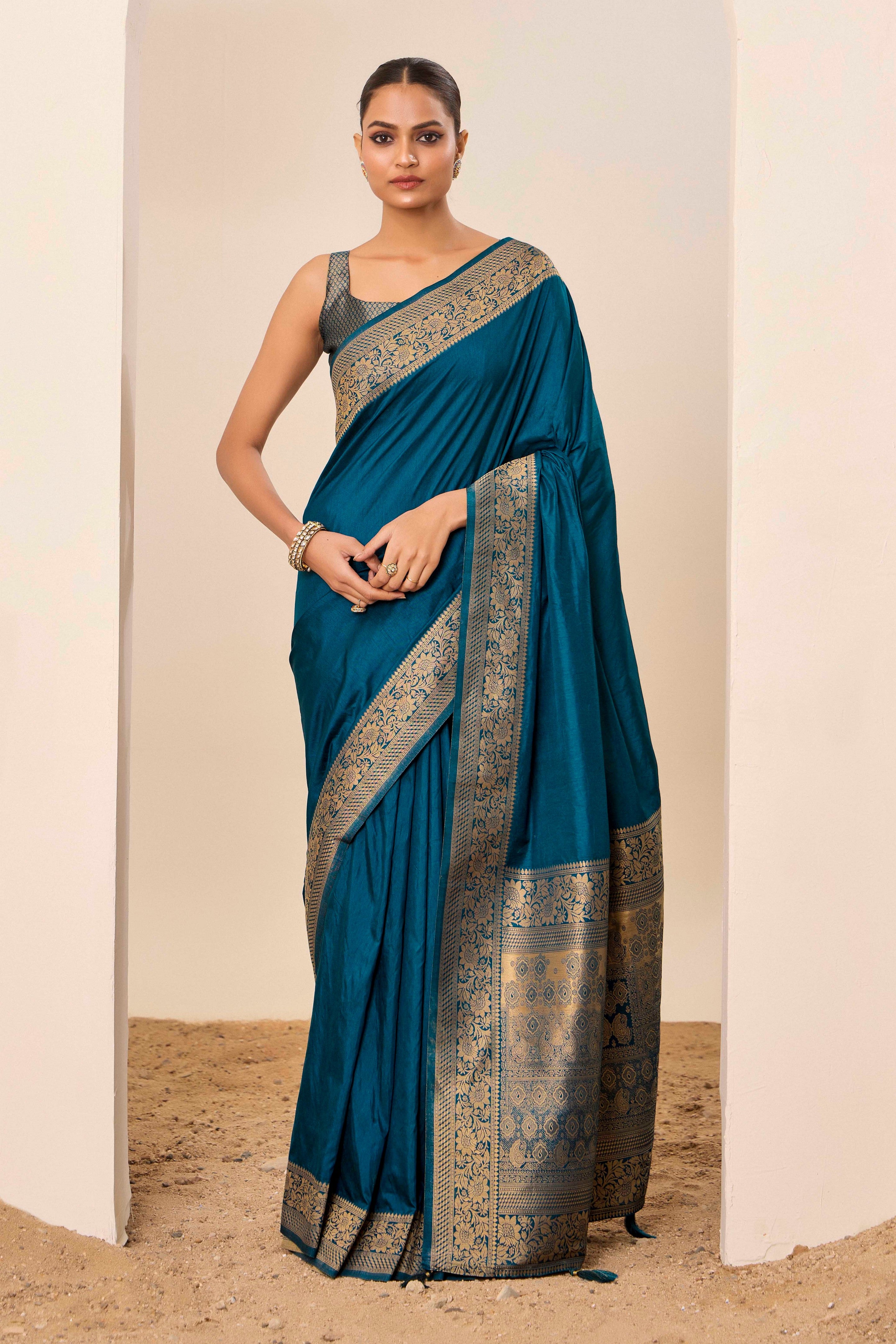 Woven Galla Designer Dolla Silk Graceful Teal Blue Ceremonial Saree