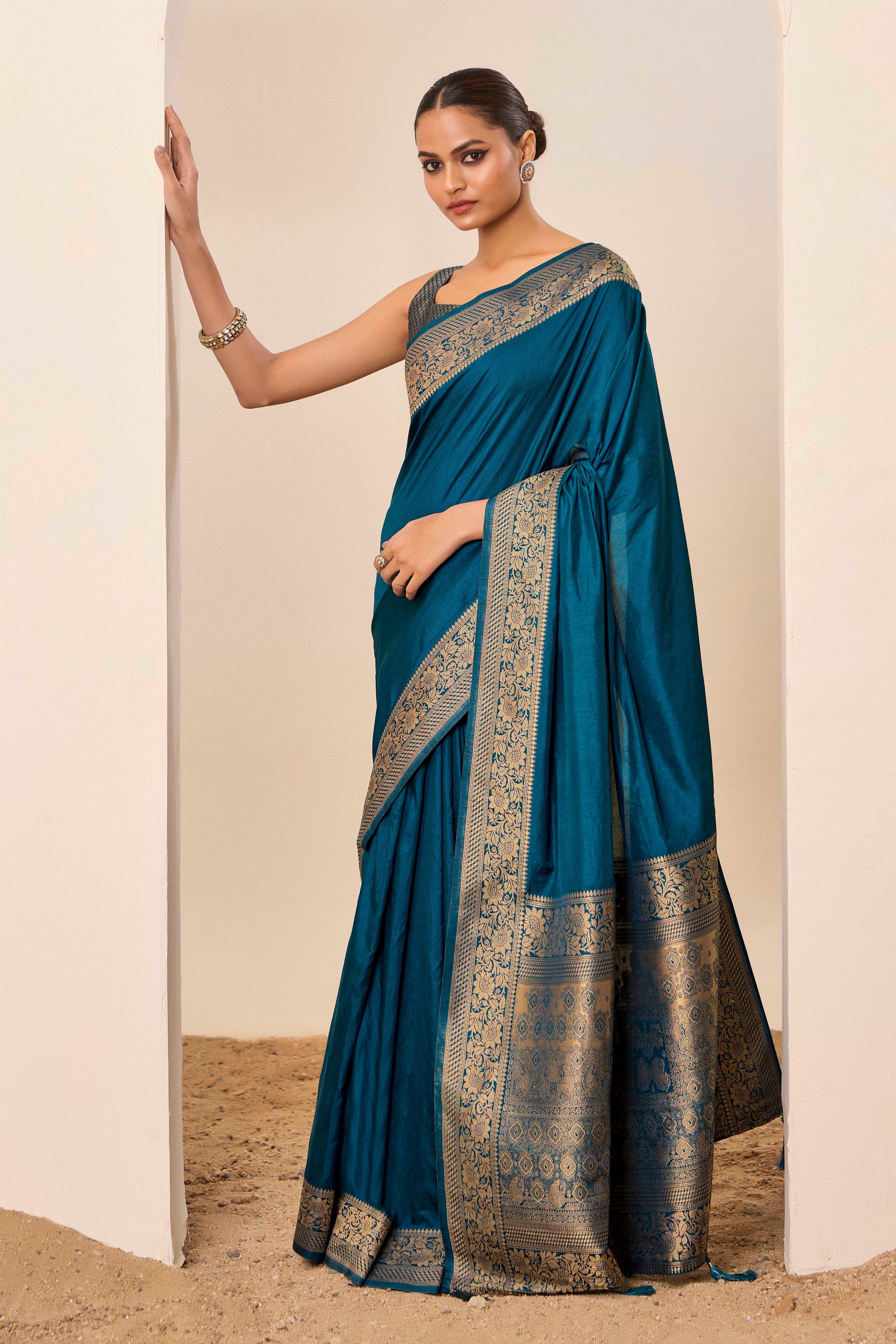 Woven Galla Designer Dolla Silk Graceful Teal Blue Ceremonial Saree