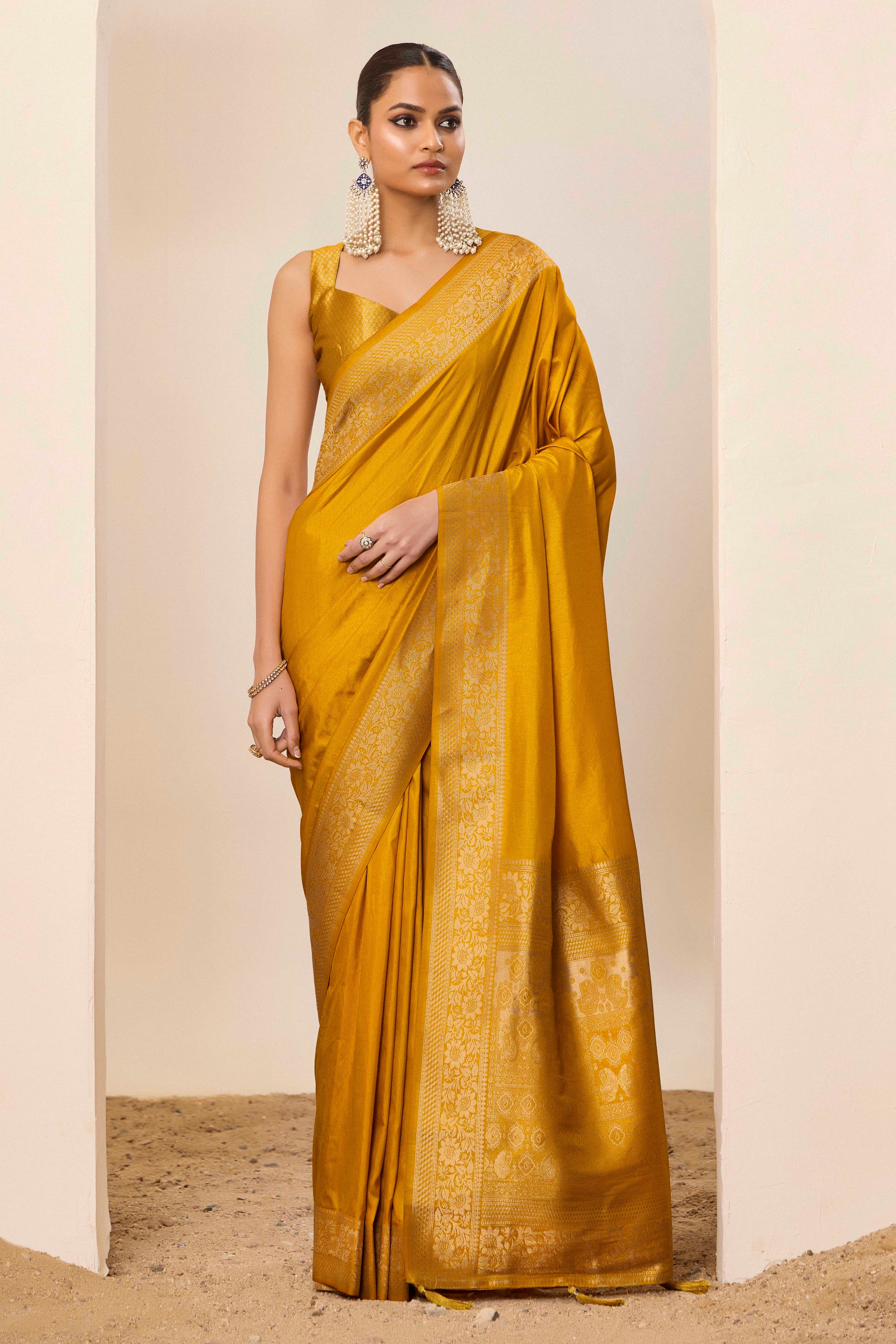 Woven Galla Designer Dolla Silk Graceful Yellow Ceremonial Saree