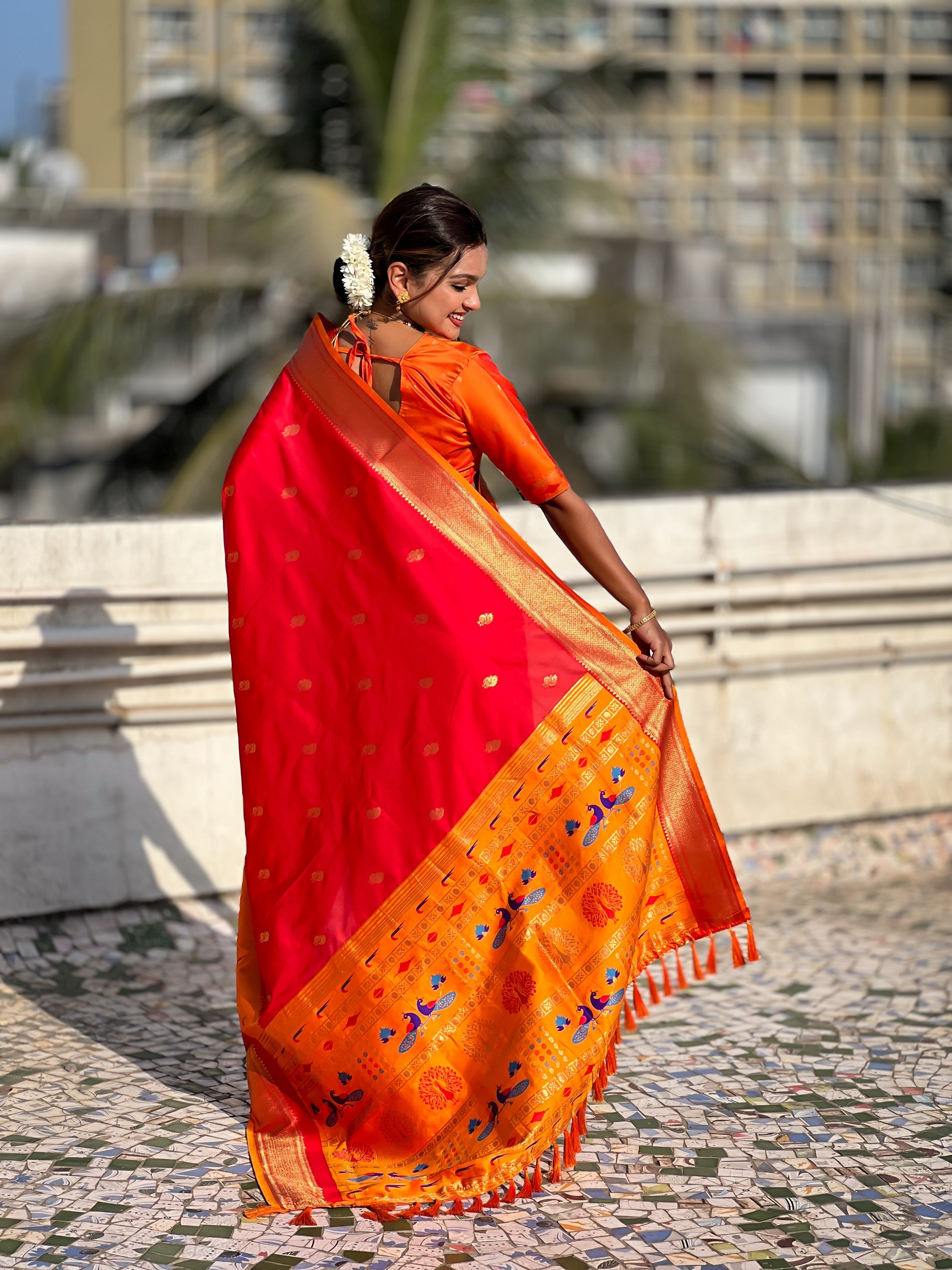 Woven Gold Jari Peacock Designer Red Paithani Silk Ethnic Saree